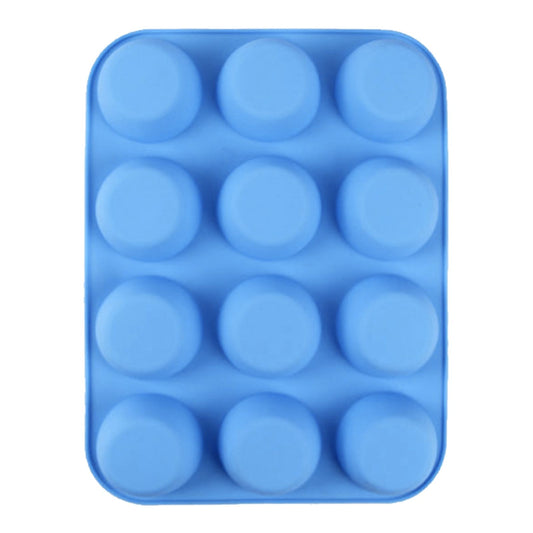12 Cupcake Pan Soft Silicone Round Shape Easy Release Muffin Pan for Cupcake Muffin Gelatin Soap Candle Blue
