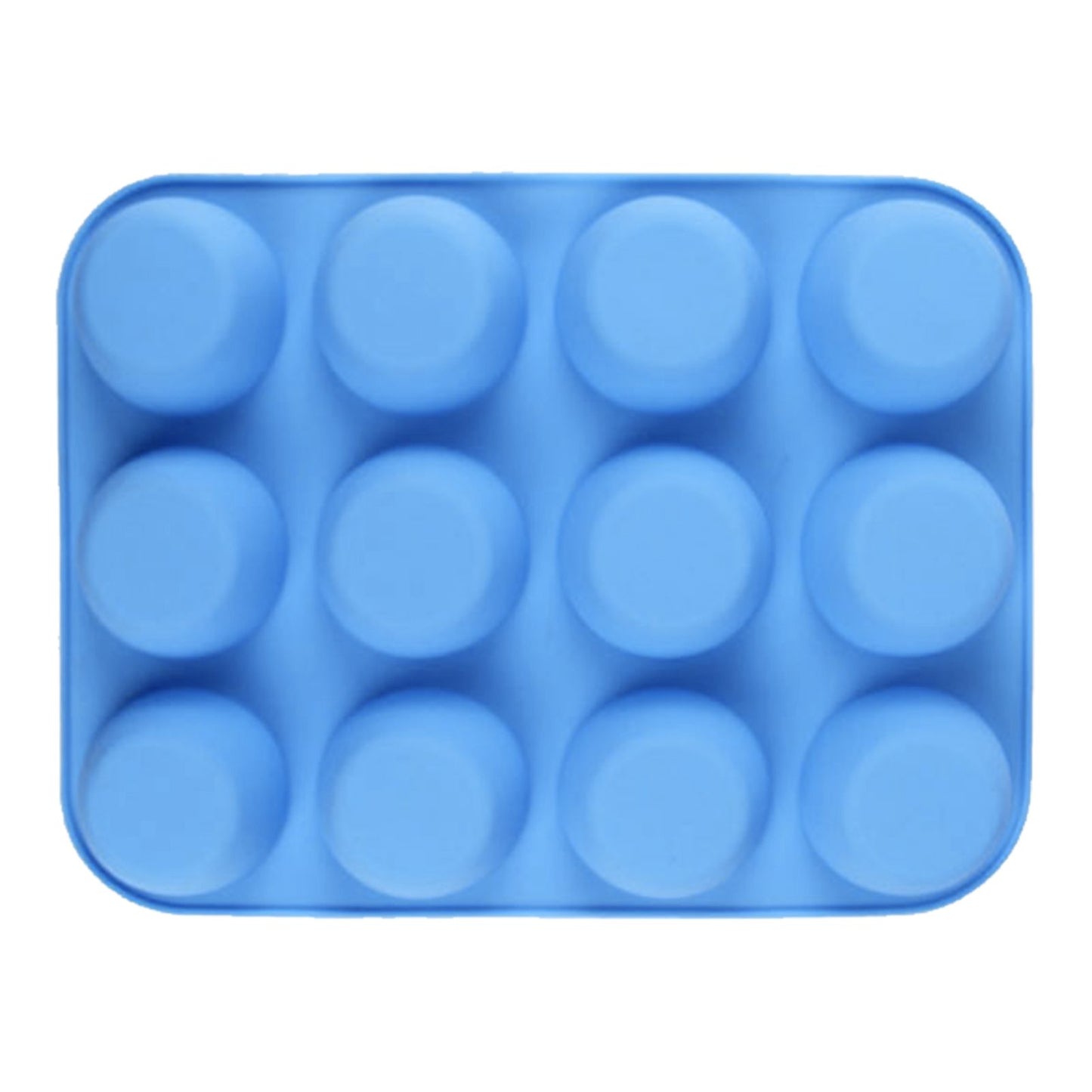 12 Cupcake Pan Soft Silicone Round Shape Easy Release Muffin Pan for Cupcake Muffin Gelatin Soap Candle Blue