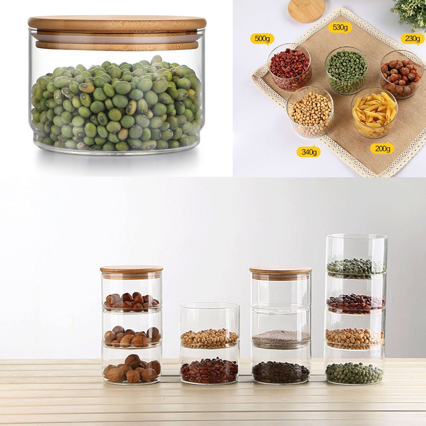Tiered Glass Storage Jars Snack and Dried Fruit Organizer Glass Salad Bowl with Lid