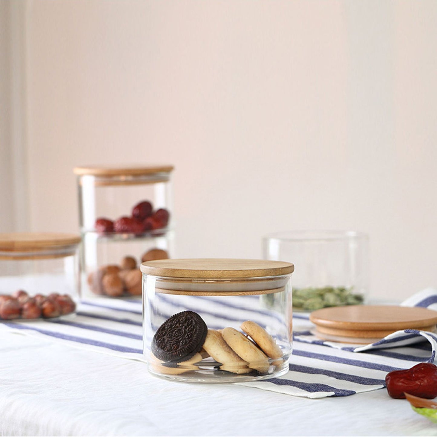 Tiered Glass Storage Jars Snack and Dried Fruit Organizer Glass Salad Bowl with Lid