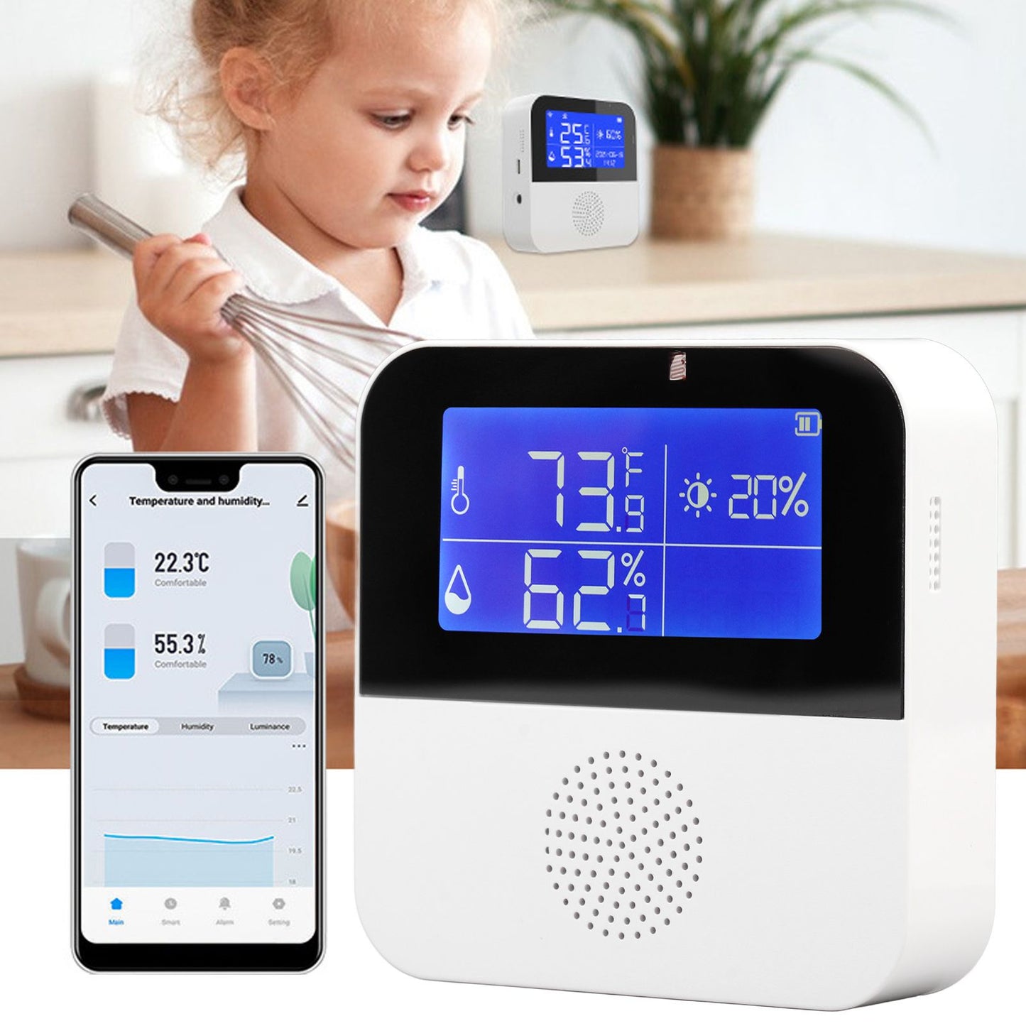 WiFi Humidity Temperature Sensor High Accuracy Smart Thermometer Hygrometer with 2.9 Inch LCD Screen