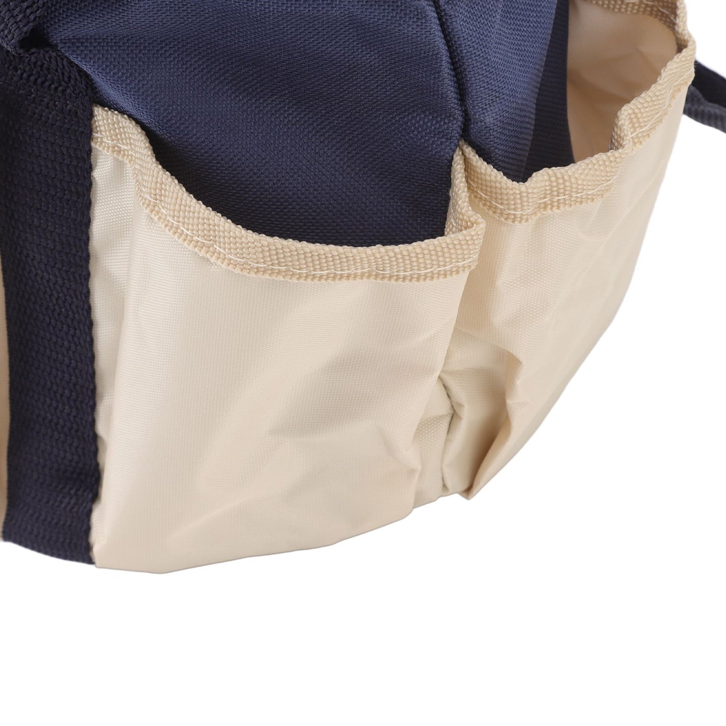 Round Garden Tools Bag 6 Pockets Oxford Cloth Gardening Tool Storage Tote for Men Women Gardener Dark Blue with Cream Color