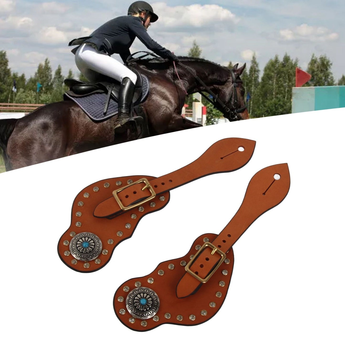 1 Pair Spur Strap Western Retro Horse Spur Strap with Buckle for Horse Training Protective Equipment Brown