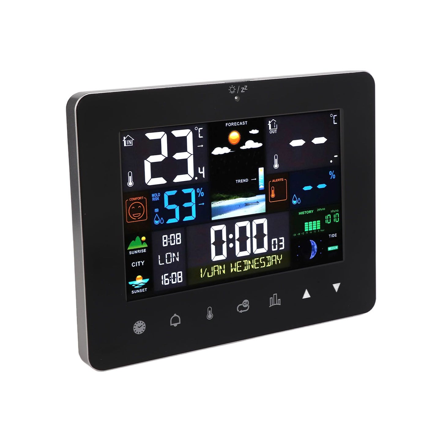 Colorful Touch Screen Digital Weather Forecast Station Wireless Indoor Outdoor Thermometer