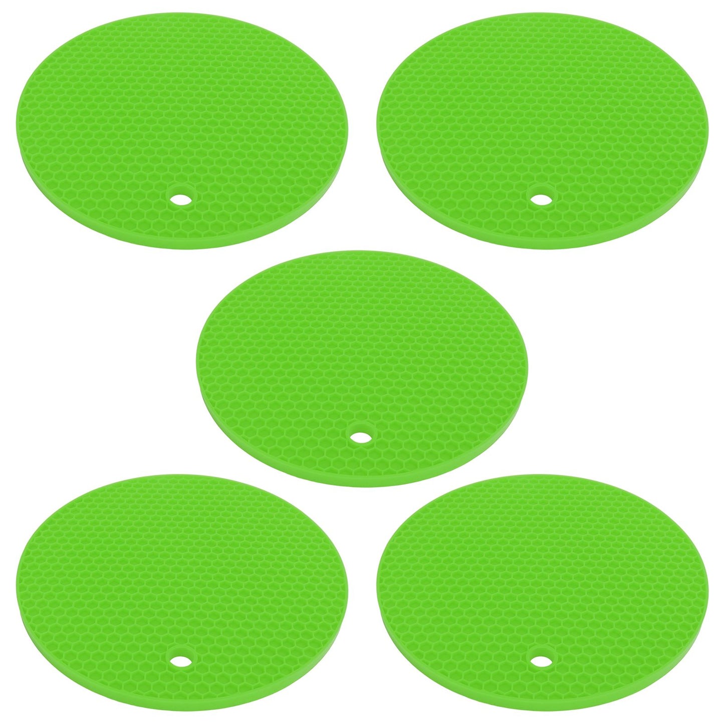 5PCS Silicone Trivet Mats Round Multipurpose Heat Resistant Non Slip Pads Pot Holders for Hot Pot Hot Dishes Green