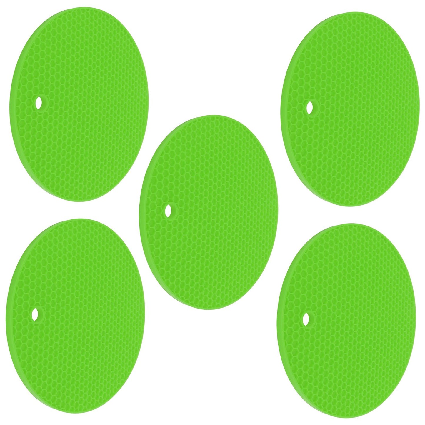 5PCS Silicone Trivet Mats Round Multipurpose Heat Resistant Non Slip Pads Pot Holders for Hot Pot Hot Dishes Green