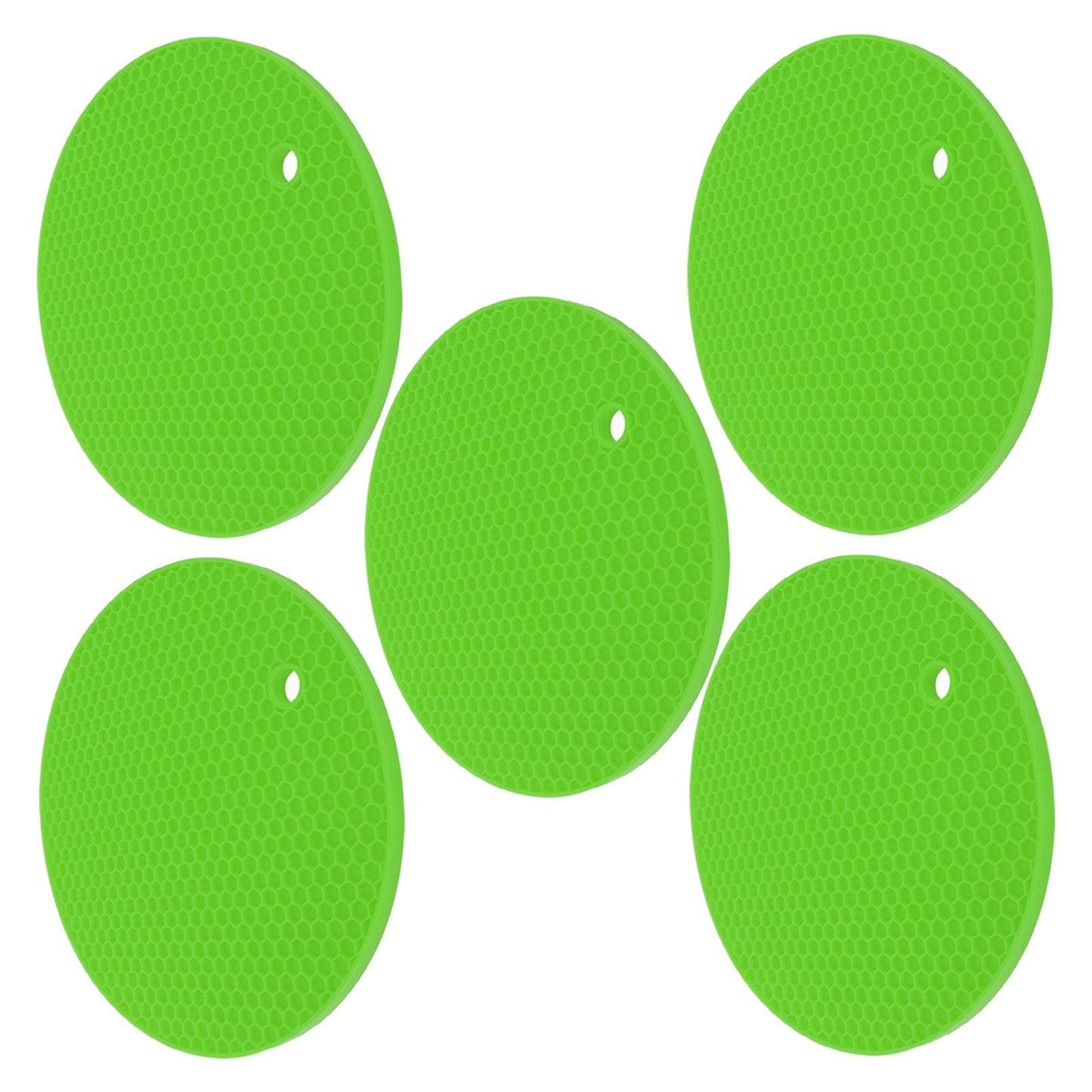5PCS Silicone Trivet Mats Round Multipurpose Heat Resistant Non Slip Pads Pot Holders for Hot Pot Hot Dishes Green
