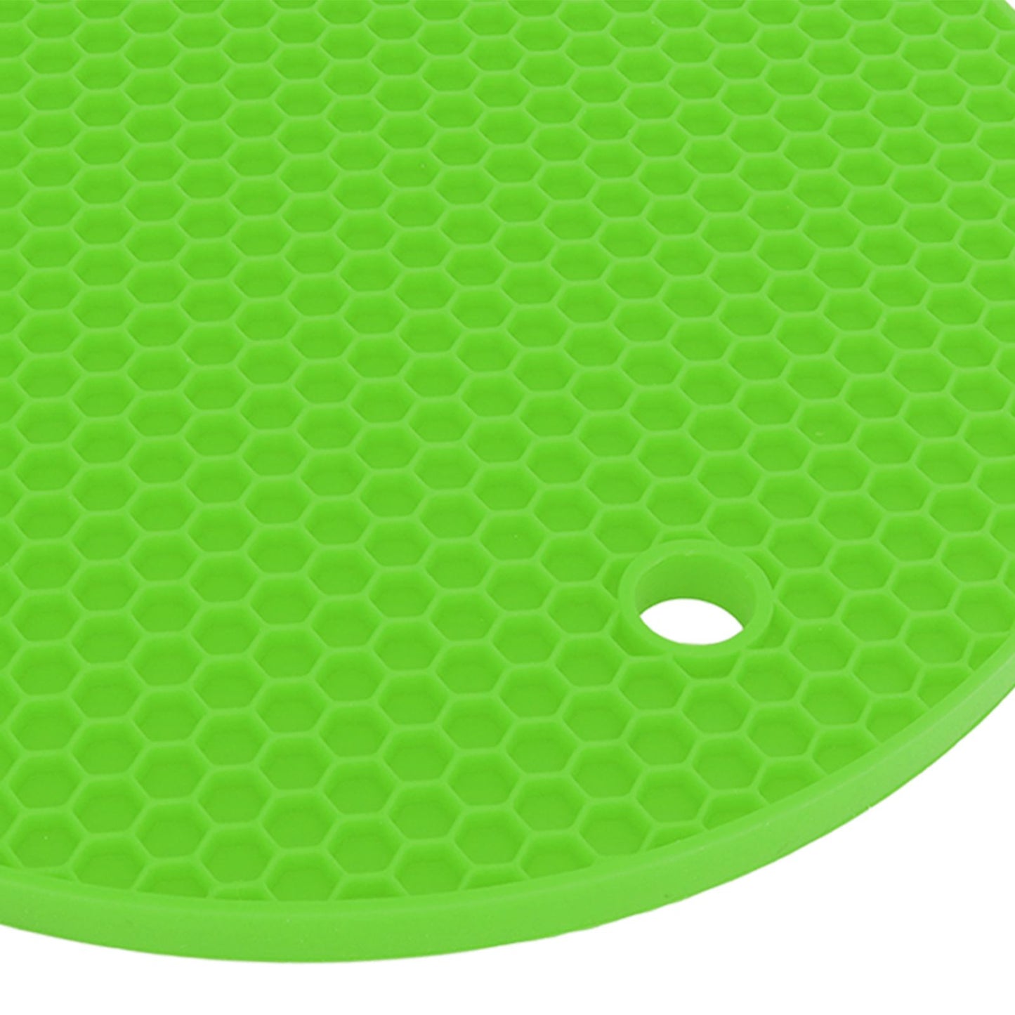 5PCS Silicone Trivet Mats Round Multipurpose Heat Resistant Non Slip Pads Pot Holders for Hot Pot Hot Dishes Green
