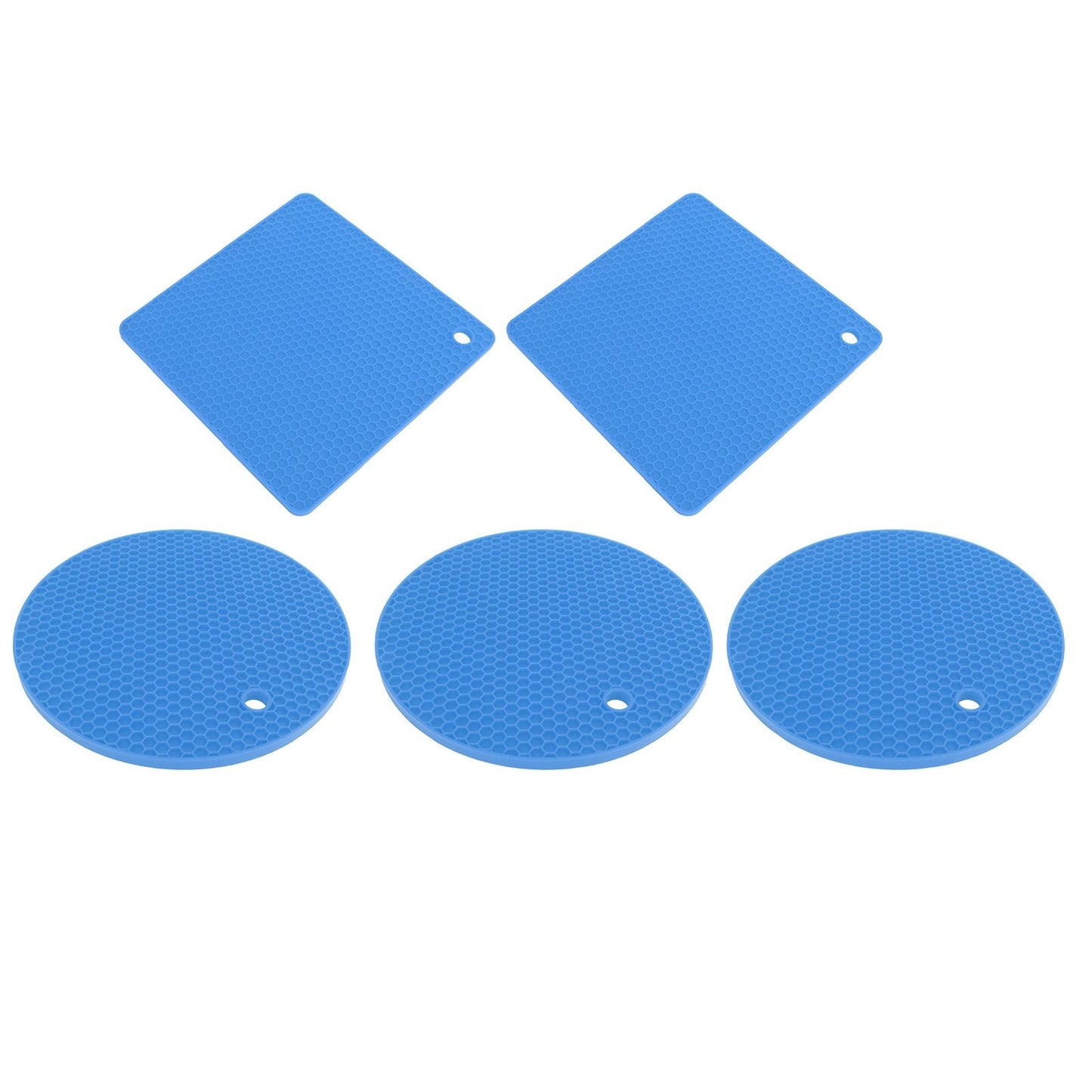 5Pcs Silicone Trivet Mat Square Round Honeycomb Hot Pad Non Slip Heat Resistant for Hot Plate Pans Kitchen Pots Blue