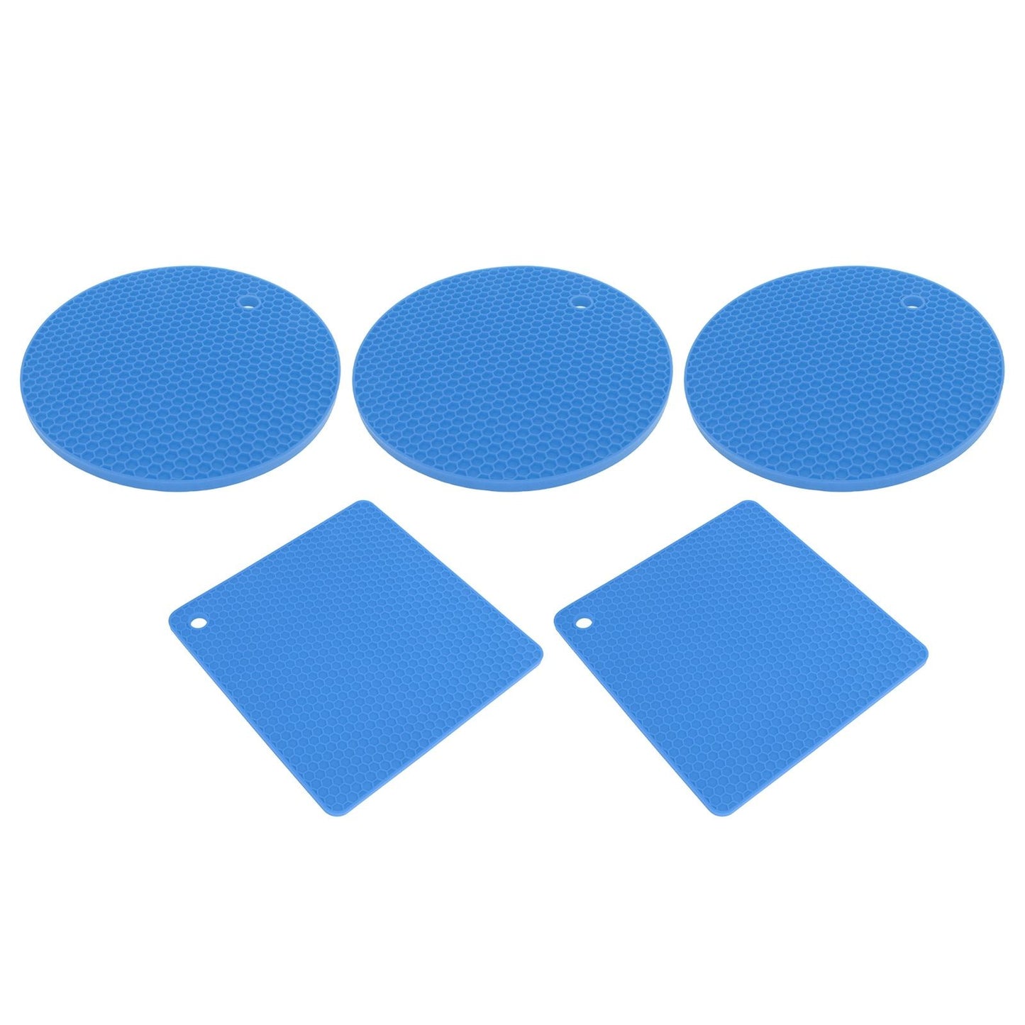 5Pcs Silicone Trivet Mat Square Round Honeycomb Hot Pad Non Slip Heat Resistant for Hot Plate Pans Kitchen Pots Blue