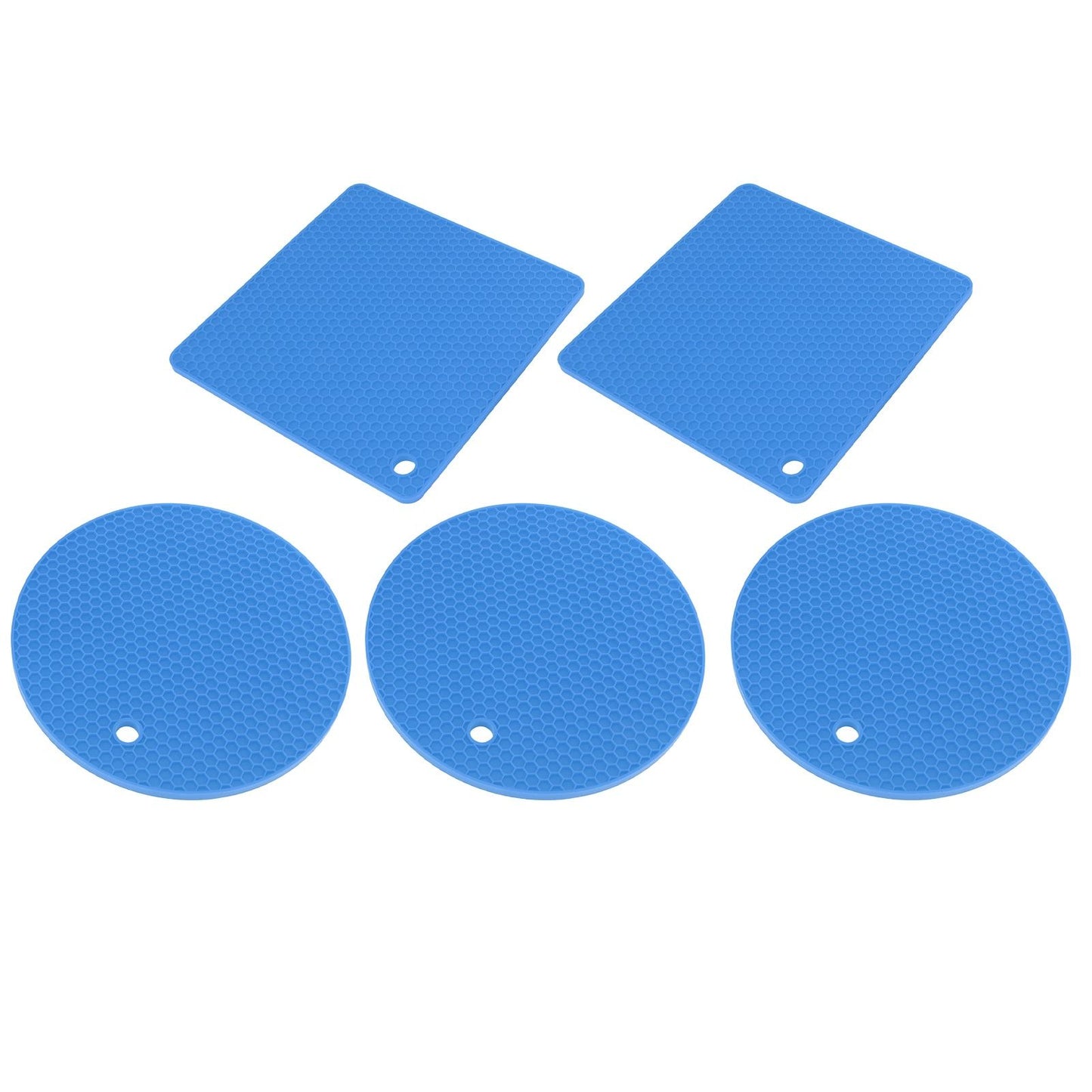 5Pcs Silicone Trivet Mat Square Round Honeycomb Hot Pad Non Slip Heat Resistant for Hot Plate Pans Kitchen Pots Blue