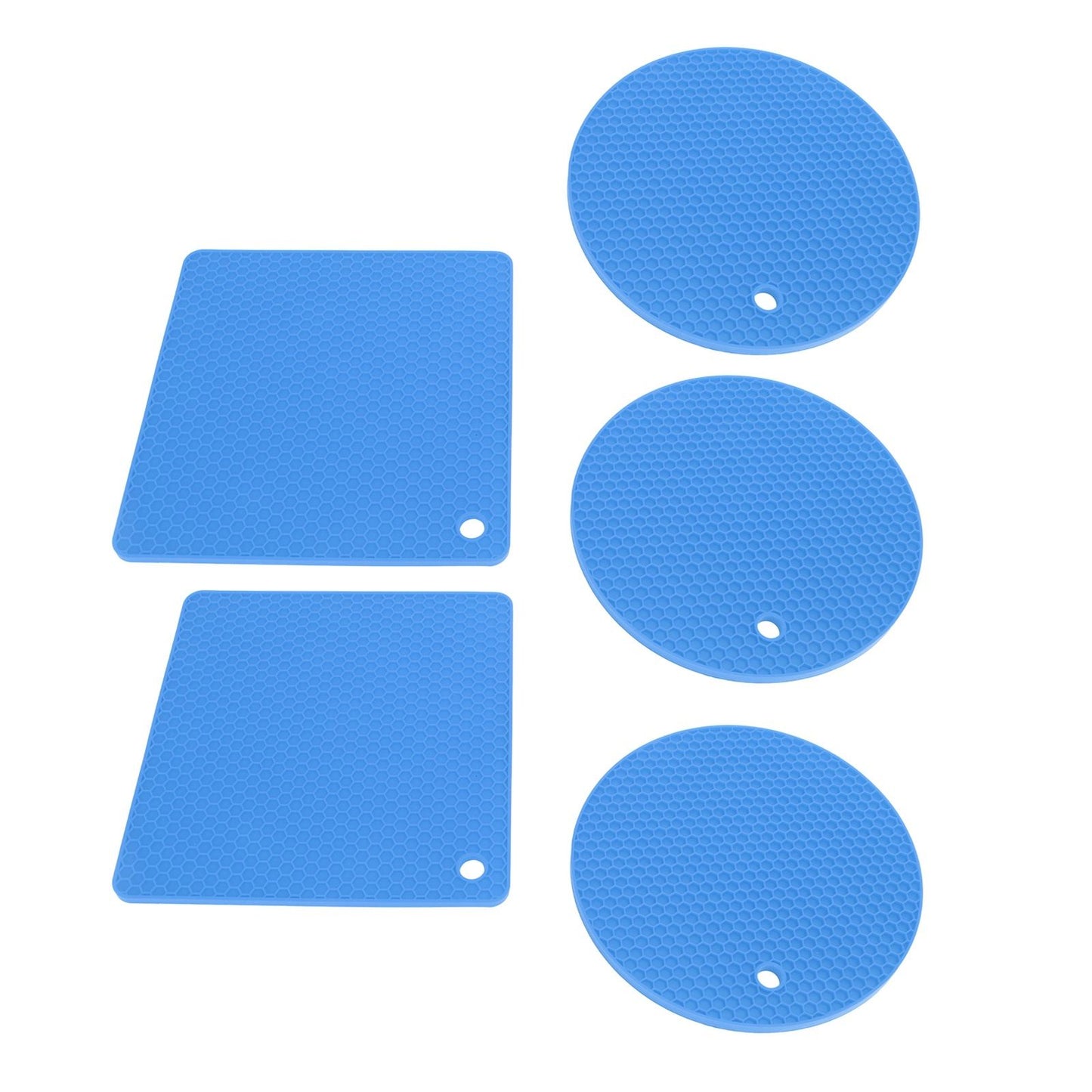 5Pcs Silicone Trivet Mat Square Round Honeycomb Hot Pad Non Slip Heat Resistant for Hot Plate Pans Kitchen Pots Blue