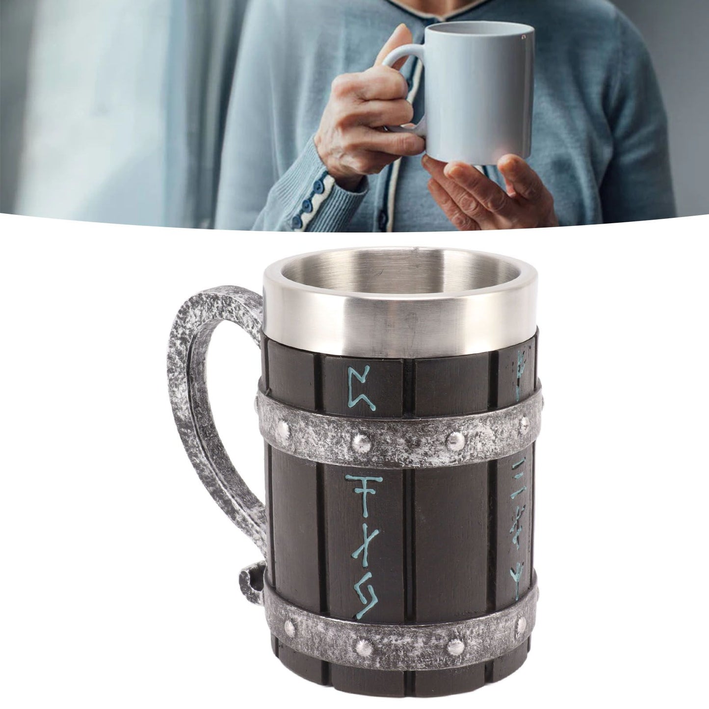 Large Beer Mug Decorative Printing High Temperature Resistance Stainless Steel Resin Water Fruit Juices Mug Cup