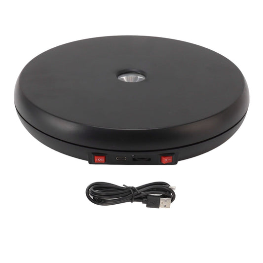 Electric Rotating Display Table LED Light 25cm Noiseless 20kg Load Capacity Turntable Display Stand for Jewelry Black