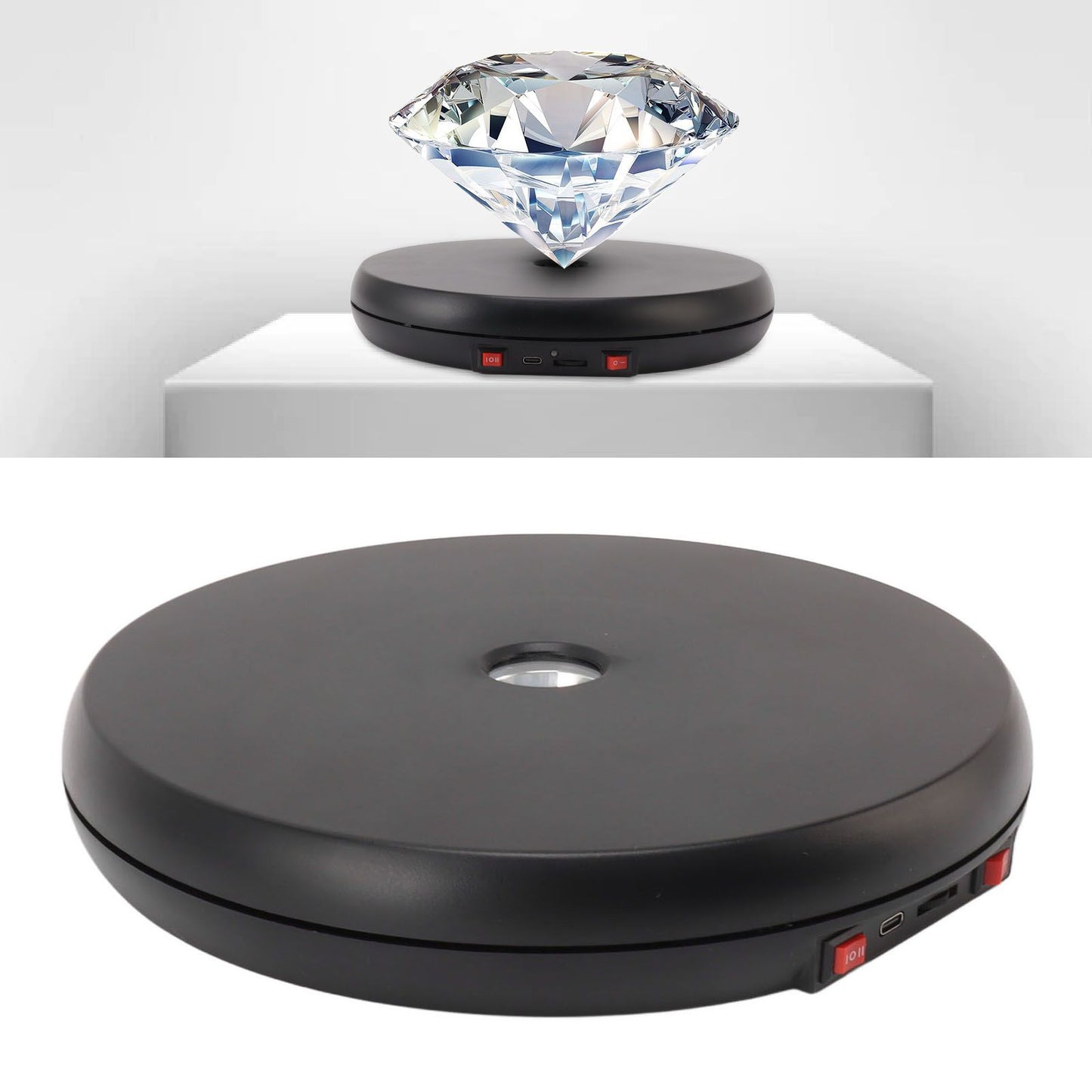 Electric Rotating Display Table LED Light 25cm Noiseless 20kg Load Capacity Turntable Display Stand for Jewelry Black