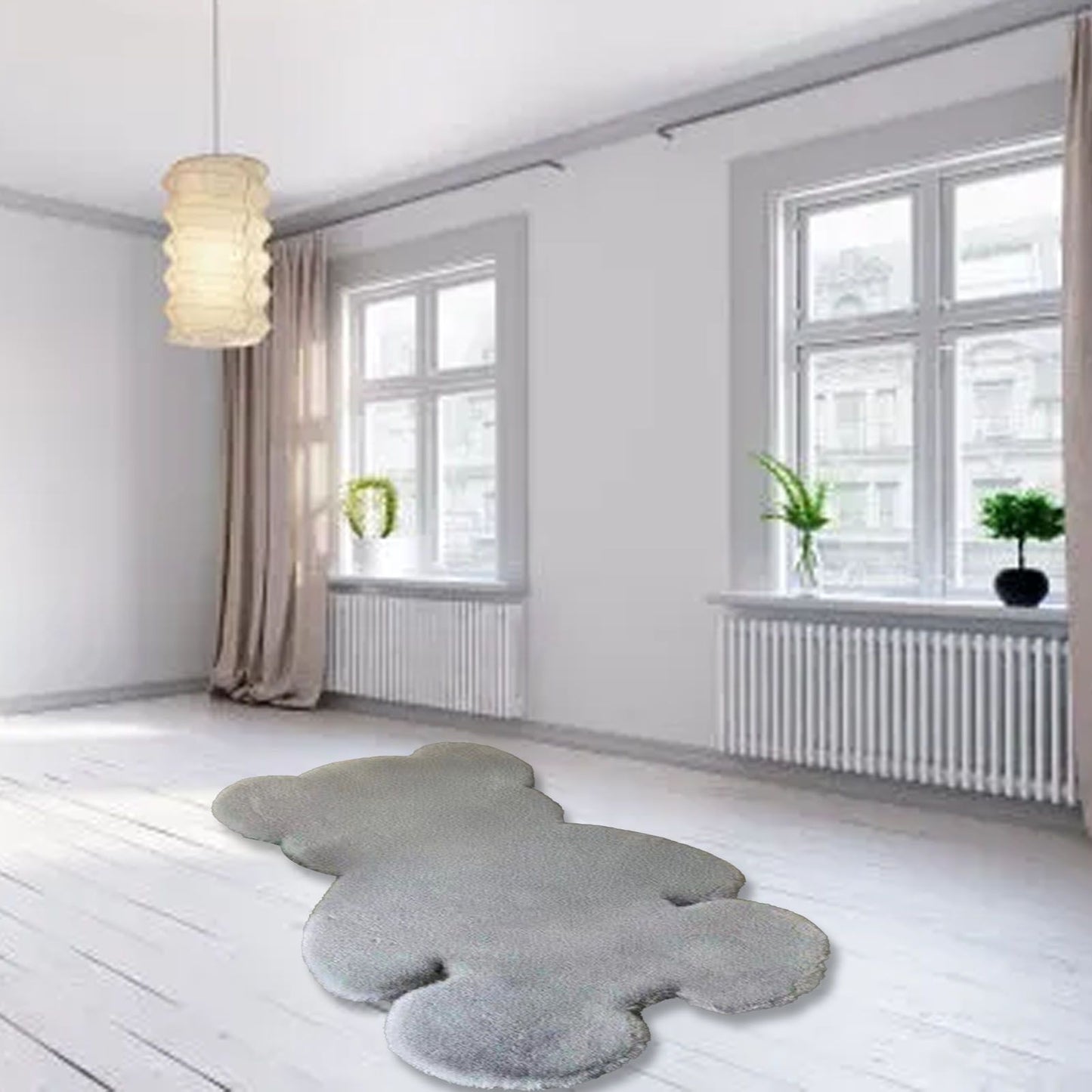 Cute Bedroom Rug Soft Bear Shaped Shaggy Floor Mat for Kids Teen Girls Room Floor Living Room Gray 45x60