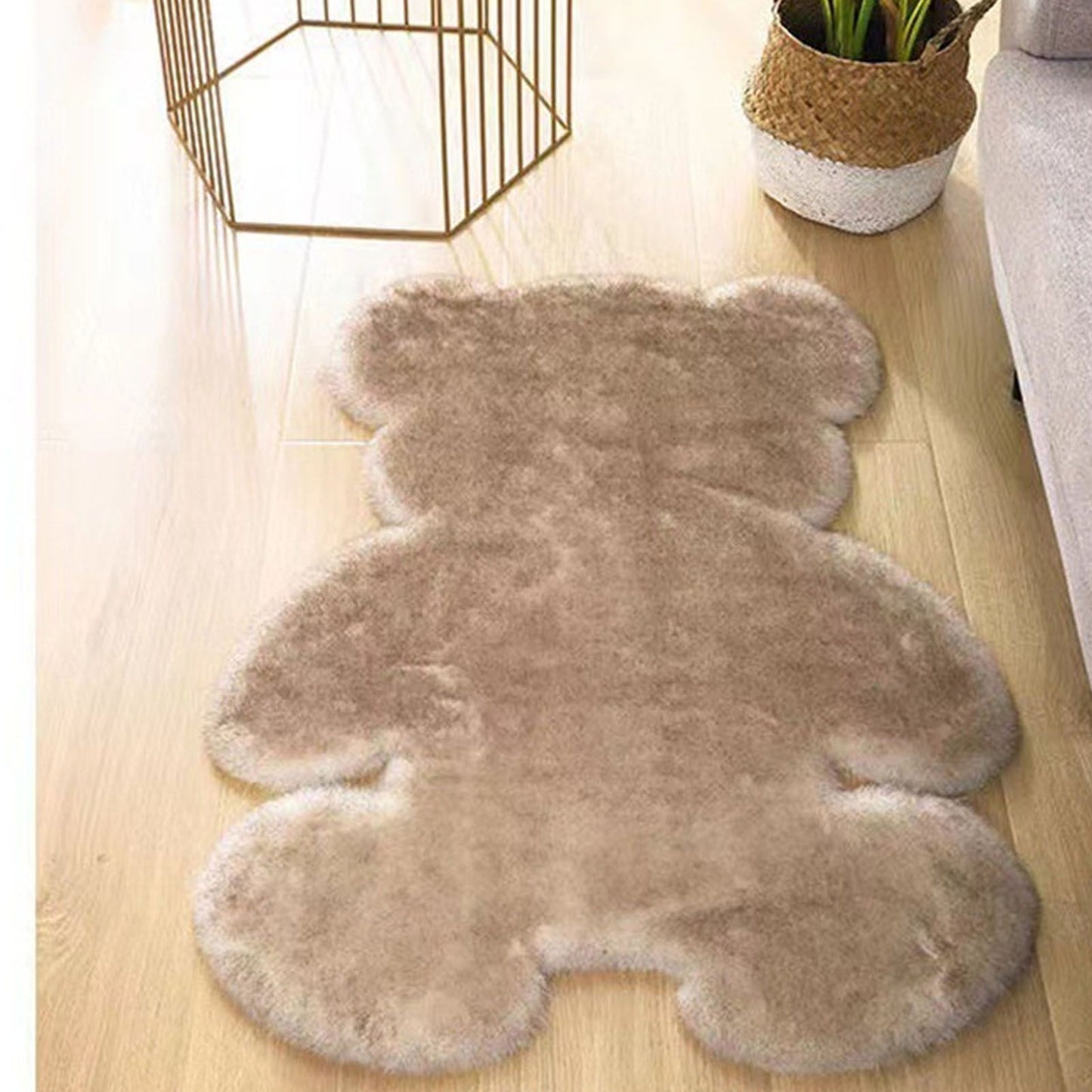 Cute Bedroom Rug Soft Bear Shaped Shaggy Floor Mat for Kids Teen Girls Room Floor Living Room Khaki 45x60