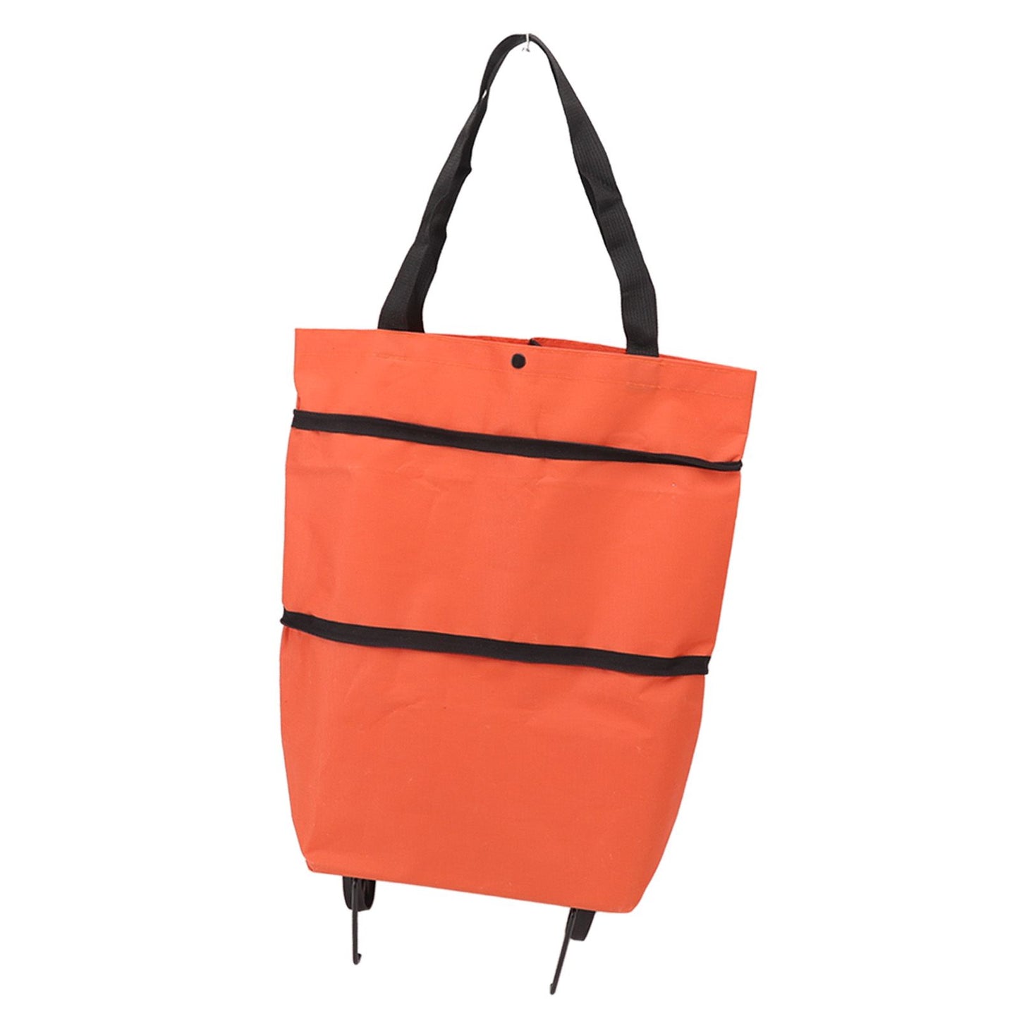 Shopping Cart Foldable Bag Large Capacity Zipper Design Oxford Cloth with Wheel for Camping Orange