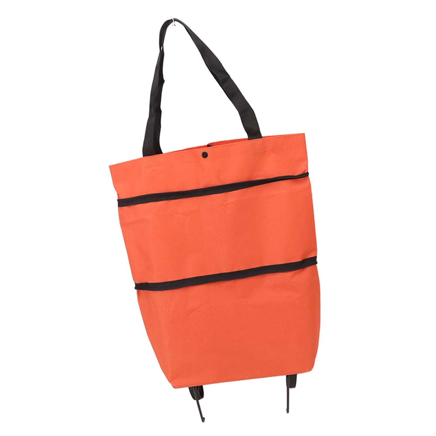 Shopping Cart Foldable Bag Large Capacity Zipper Design Oxford Cloth with Wheel for Camping Orange