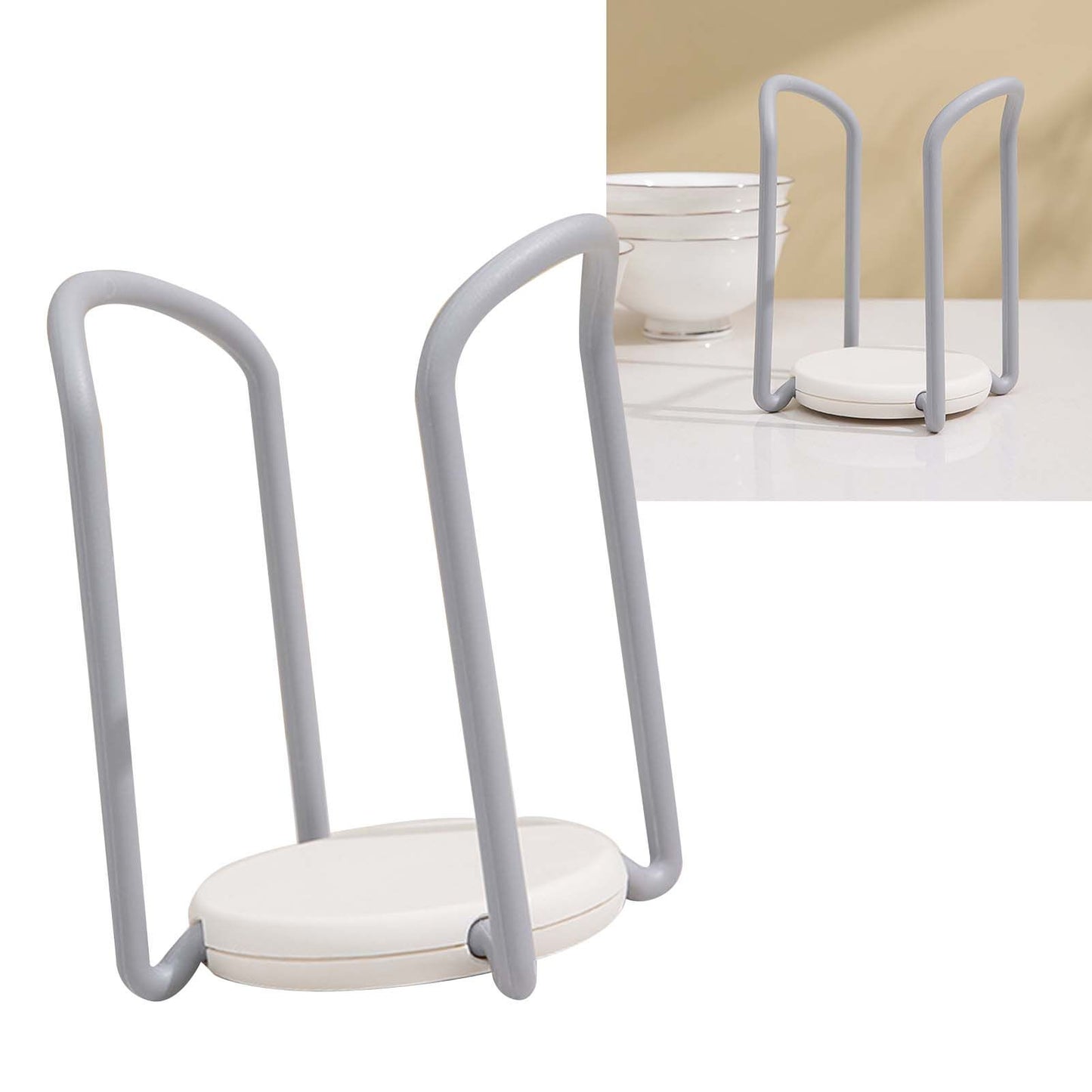 Bowl Organizer Multiple Functional Retractable Dish Drying Rack for Kitchen Counter Grey and White