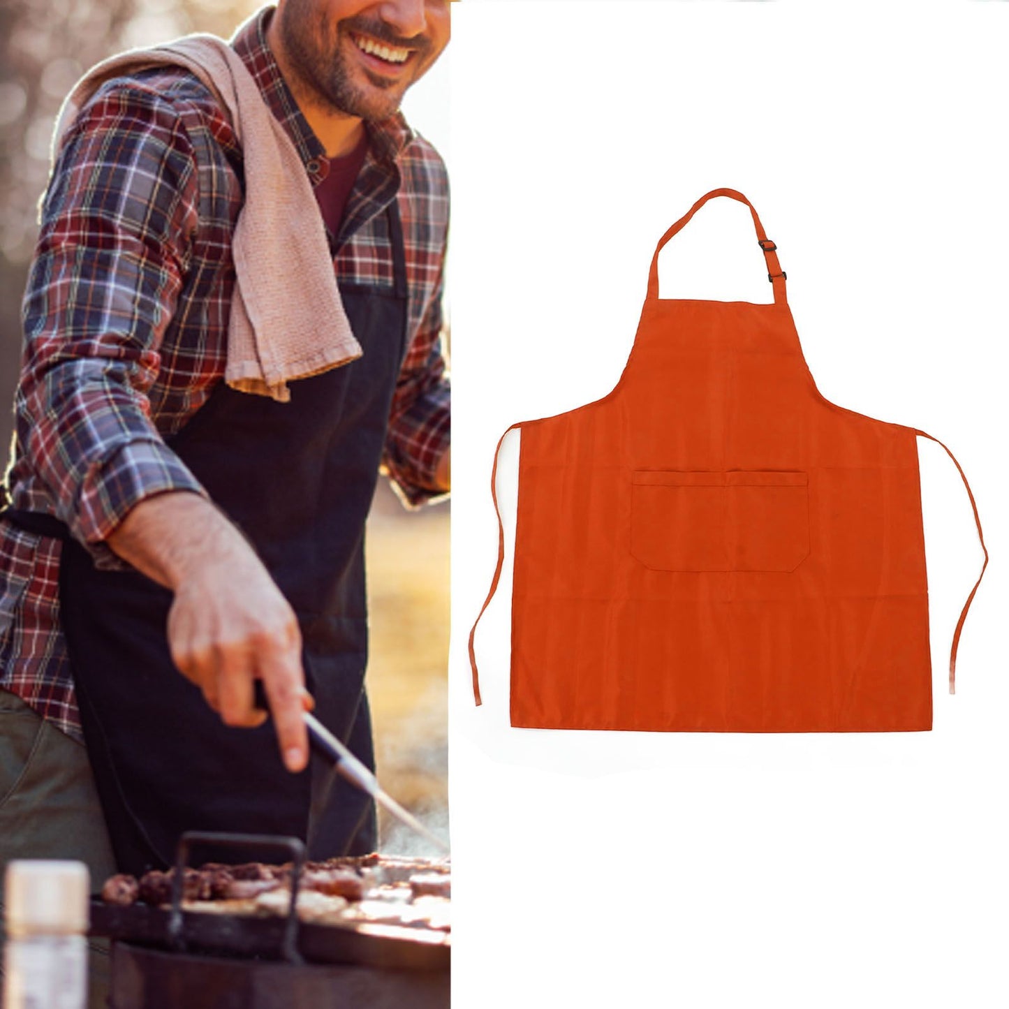 Cooking Apron Waterproof Adjustable Neck Strap Breathable Soft Kitchen Bib Apron with Pocket for Barbecue Baking 2pcs Orange