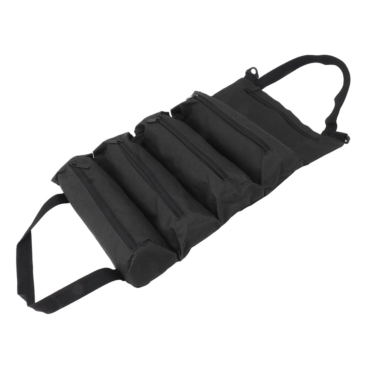 Roll Up Tool Bag 5 Zipper Pockets Portable Oxford Cloth Electricians Tool Bag for Carpenter Plumber Black