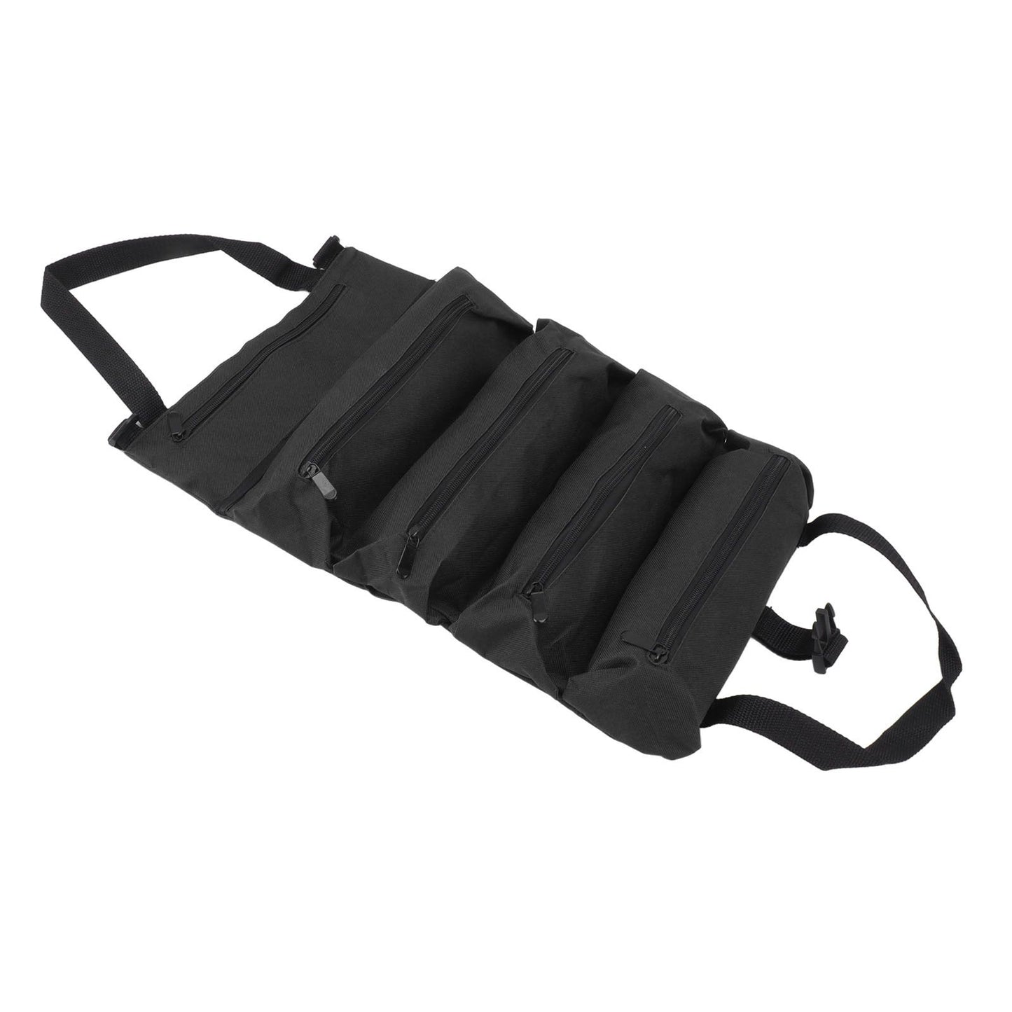 Roll Up Tool Bag 5 Zipper Pockets Portable Oxford Cloth Electricians Tool Bag for Carpenter Plumber Black