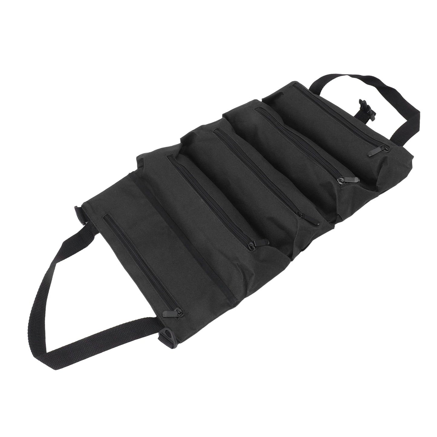 Roll Up Tool Bag 5 Zipper Pockets Portable Oxford Cloth Electricians Tool Bag for Carpenter Plumber Black