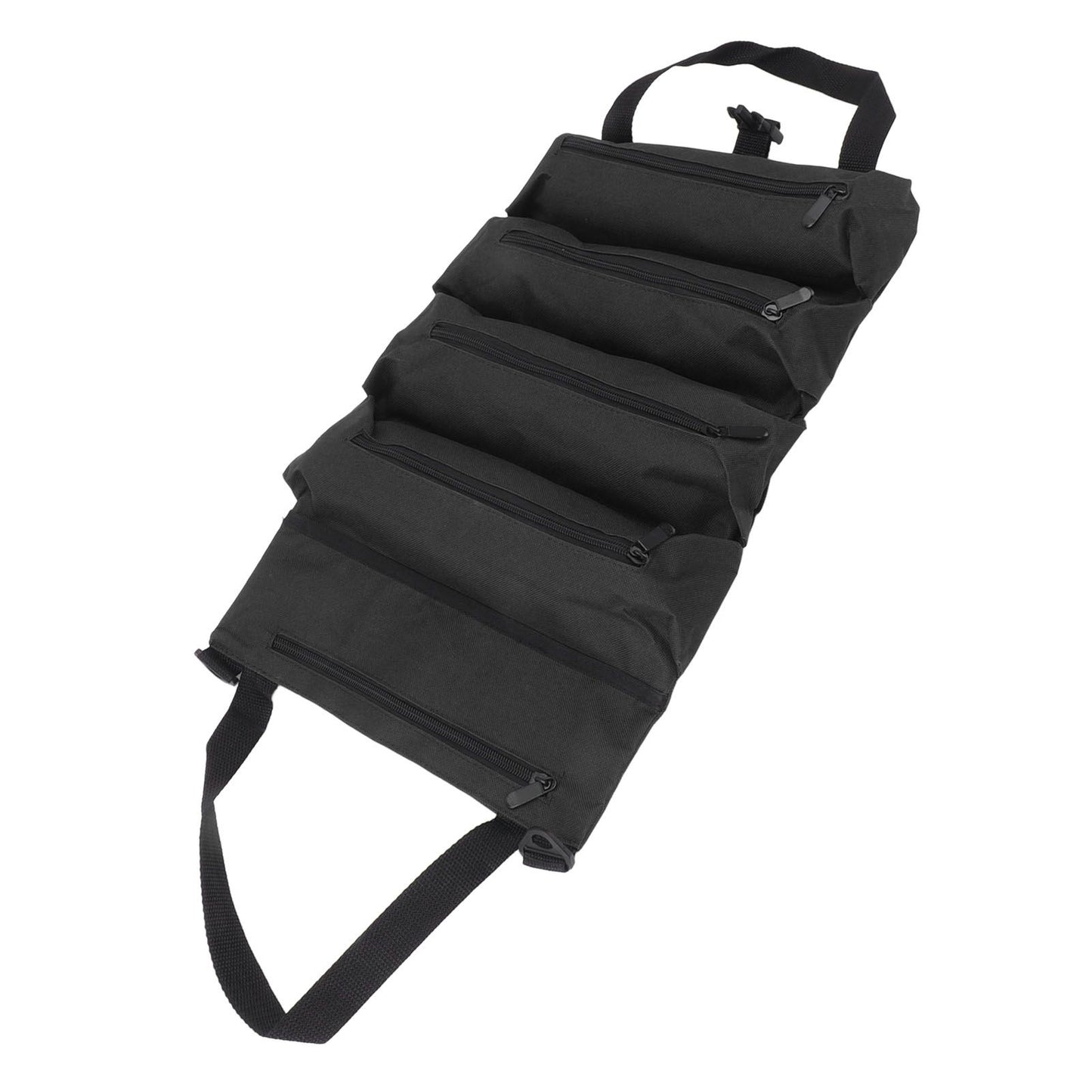 Roll Up Tool Bag 5 Zipper Pockets Portable Oxford Cloth Electricians Tool Bag for Carpenter Plumber Black