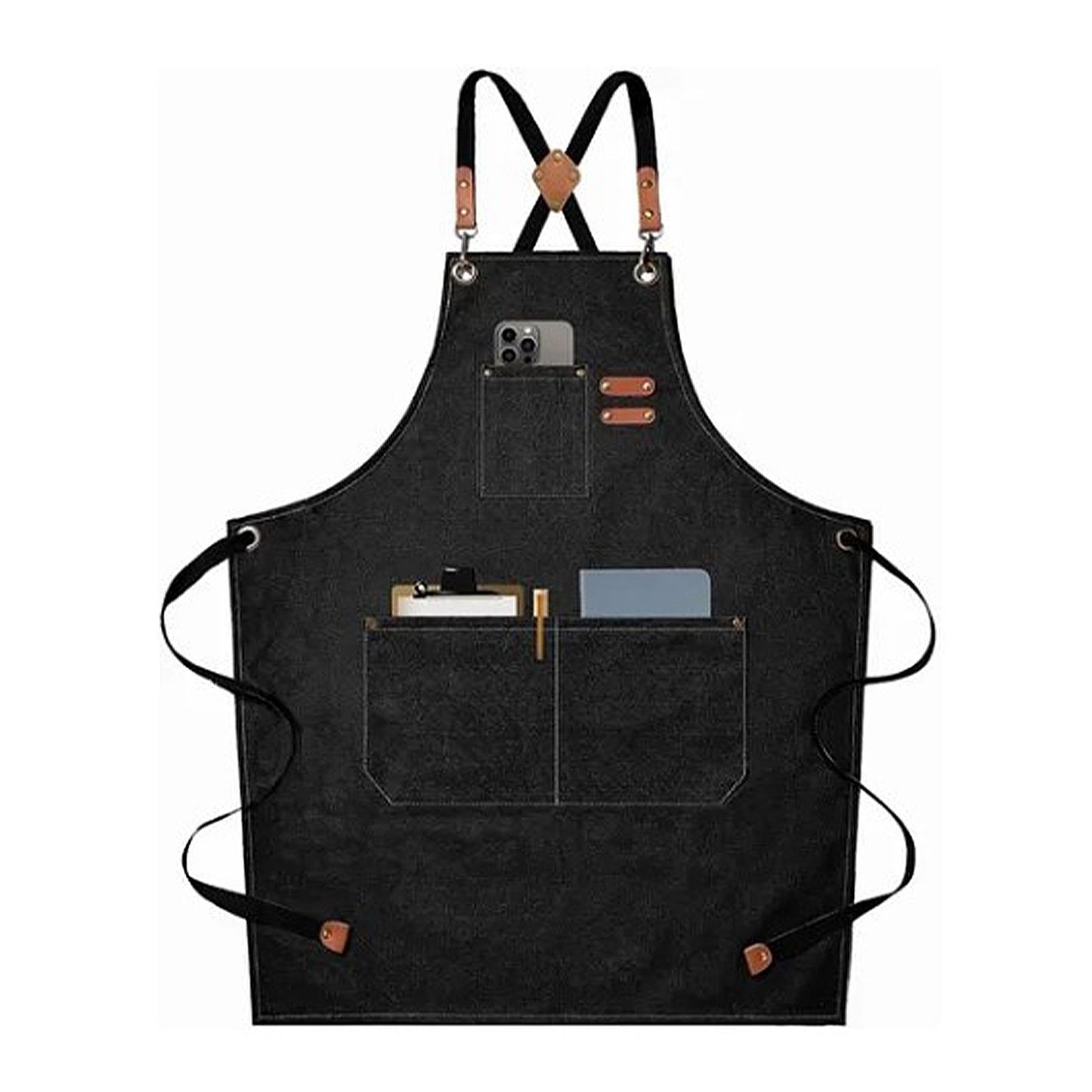 Work Apron Waterproof Breathable Adjustable Thickened Unisex Kitchen Apron with Pockets for BBQ Gardening Black
