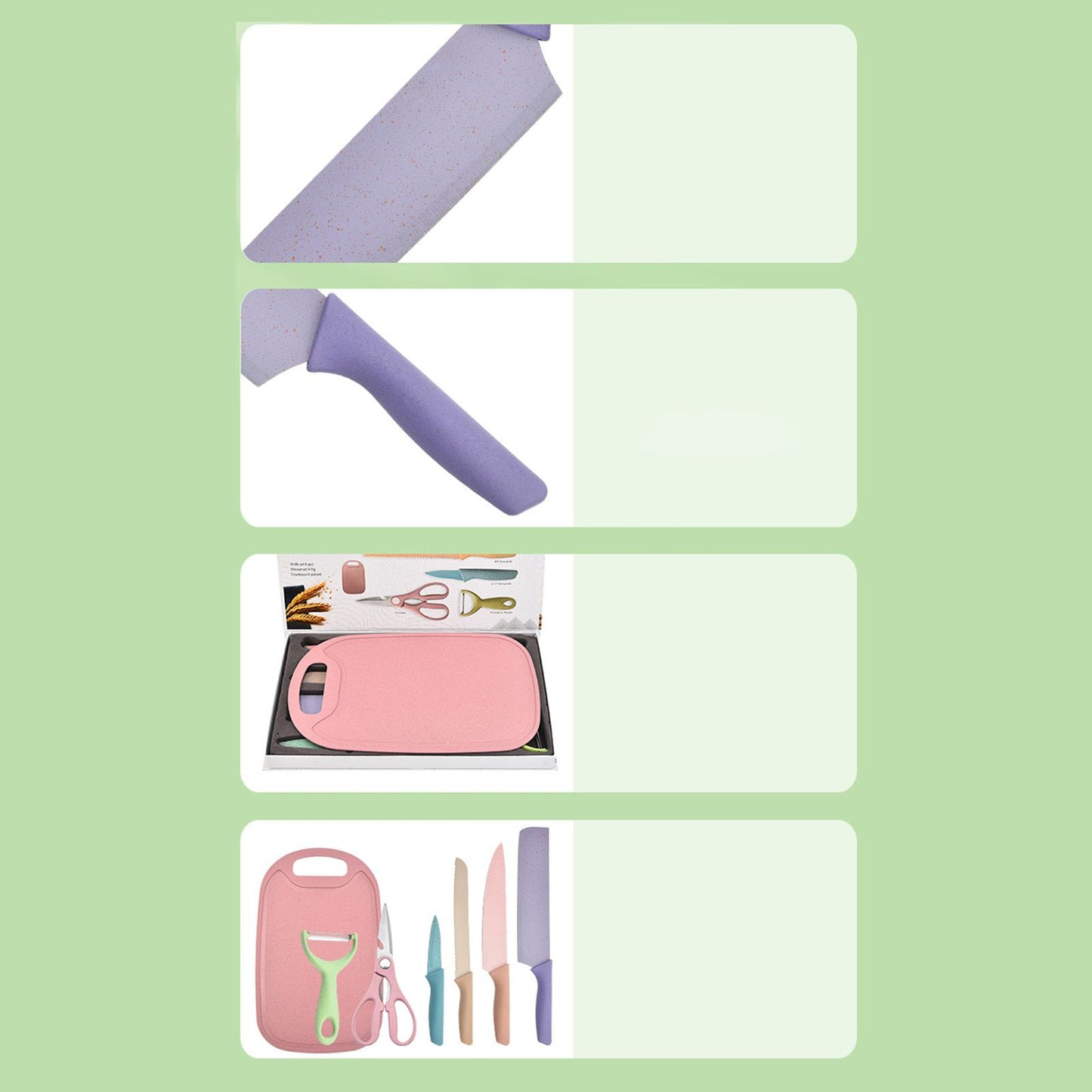 7 PCS Wheat Straw Knife Set Chef Knife Bread Knife Peeling Knife Scissors Peeler Cutter Kit with Chopping Board