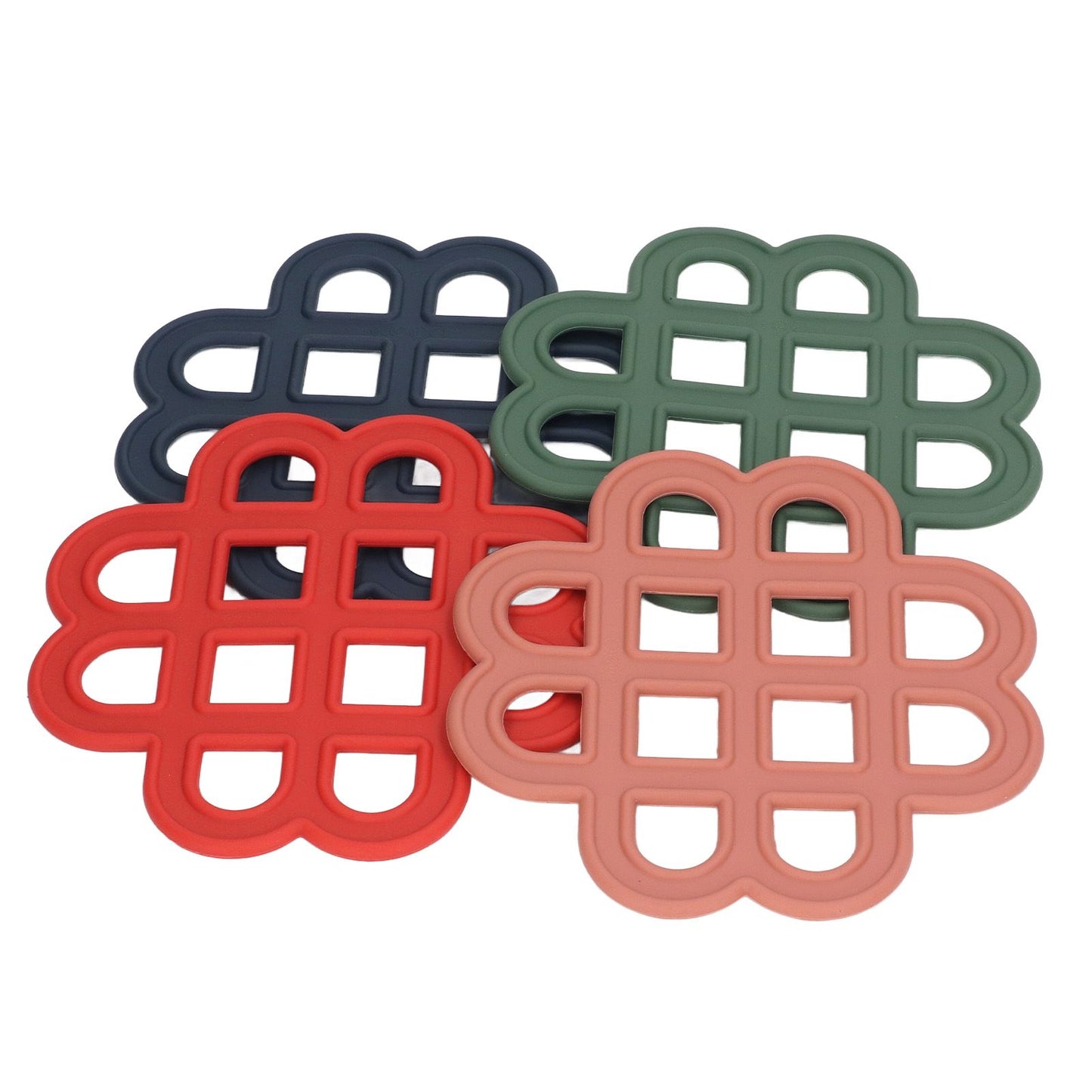 4Pcs Silicone Trivet Pad Hollow Heat Resistant Slip Resistant China Knotted Trivet Pot Mat for Kitchen Table