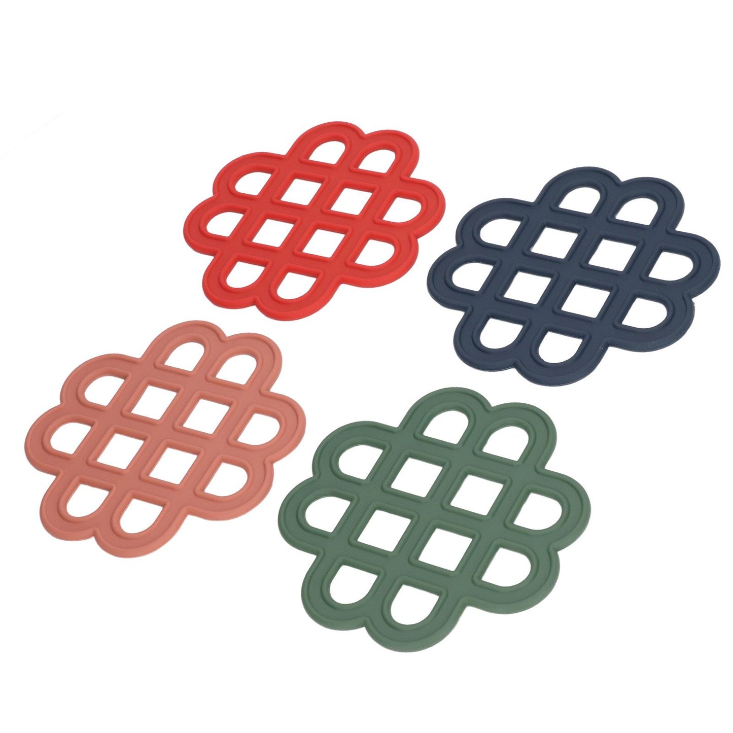 4Pcs Silicone Trivet Pad Hollow Heat Resistant Slip Resistant China Knotted Trivet Pot Mat for Kitchen Table