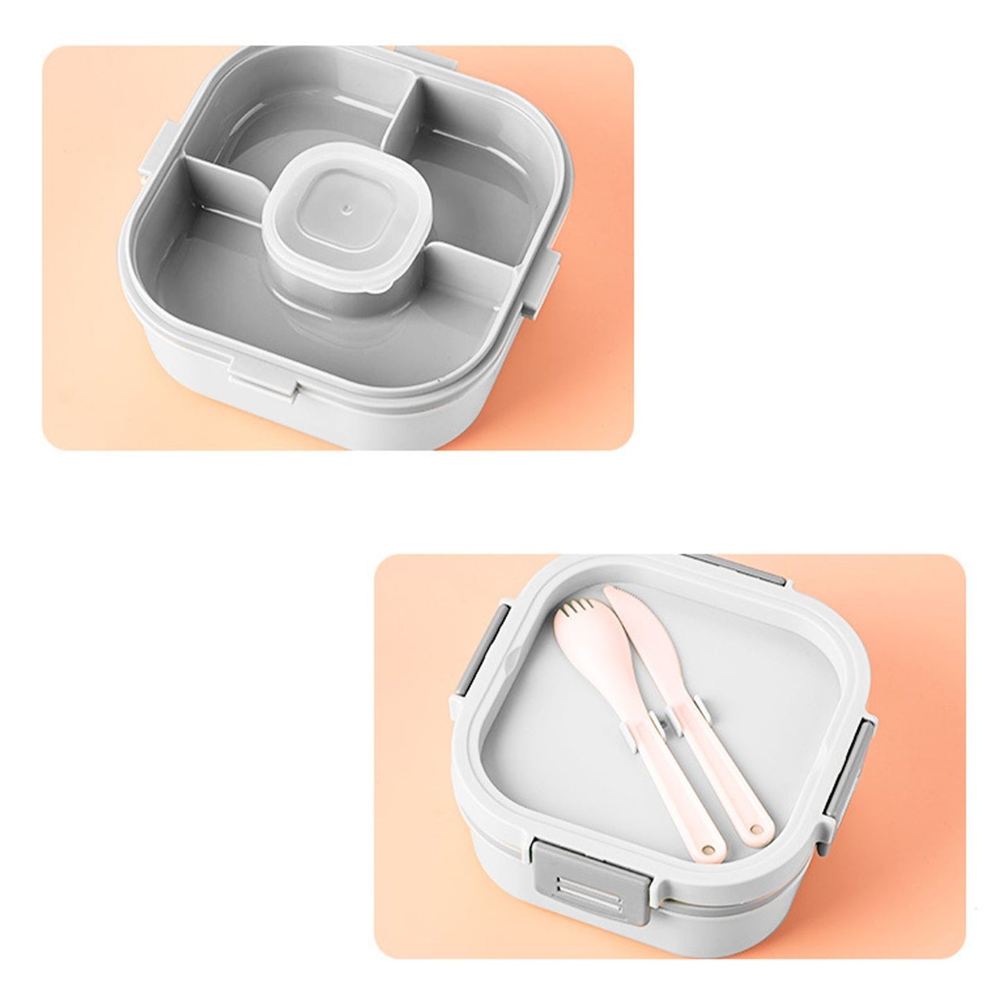 2 Layer Plastic Salad Lunch Box Microwave Safe Salad Lunch Container Portable Fruit Fat Reducing Light Food Picnic Box for Office Workers White, 1200ml