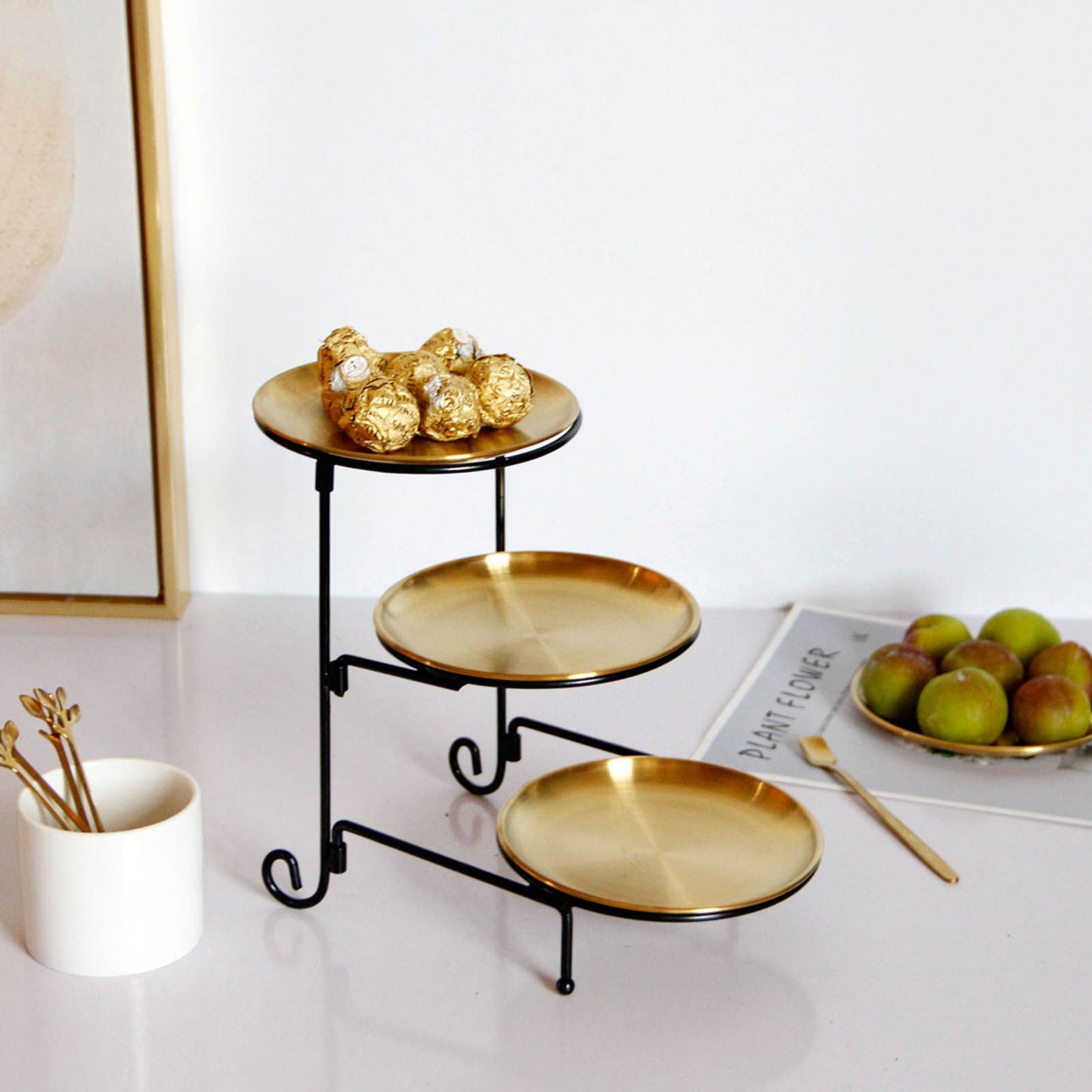 Three Layer Fruit Basket Stainless Steel Fruit Basket Modern Multi Layer Fruit Snack Storage Basket Golden