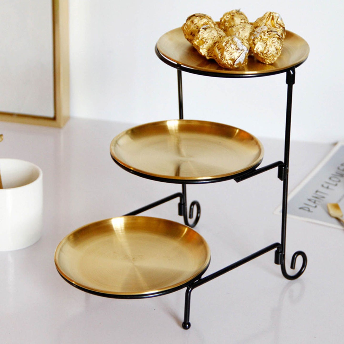 Three Layer Fruit Basket Stainless Steel Fruit Basket Modern Multi Layer Fruit Snack Storage Basket Golden