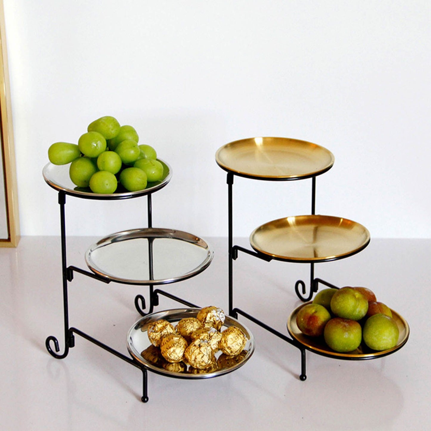 Three Layer Fruit Basket Stainless Steel Fruit Basket Modern Multi Layer Fruit Snack Storage Basket Golden