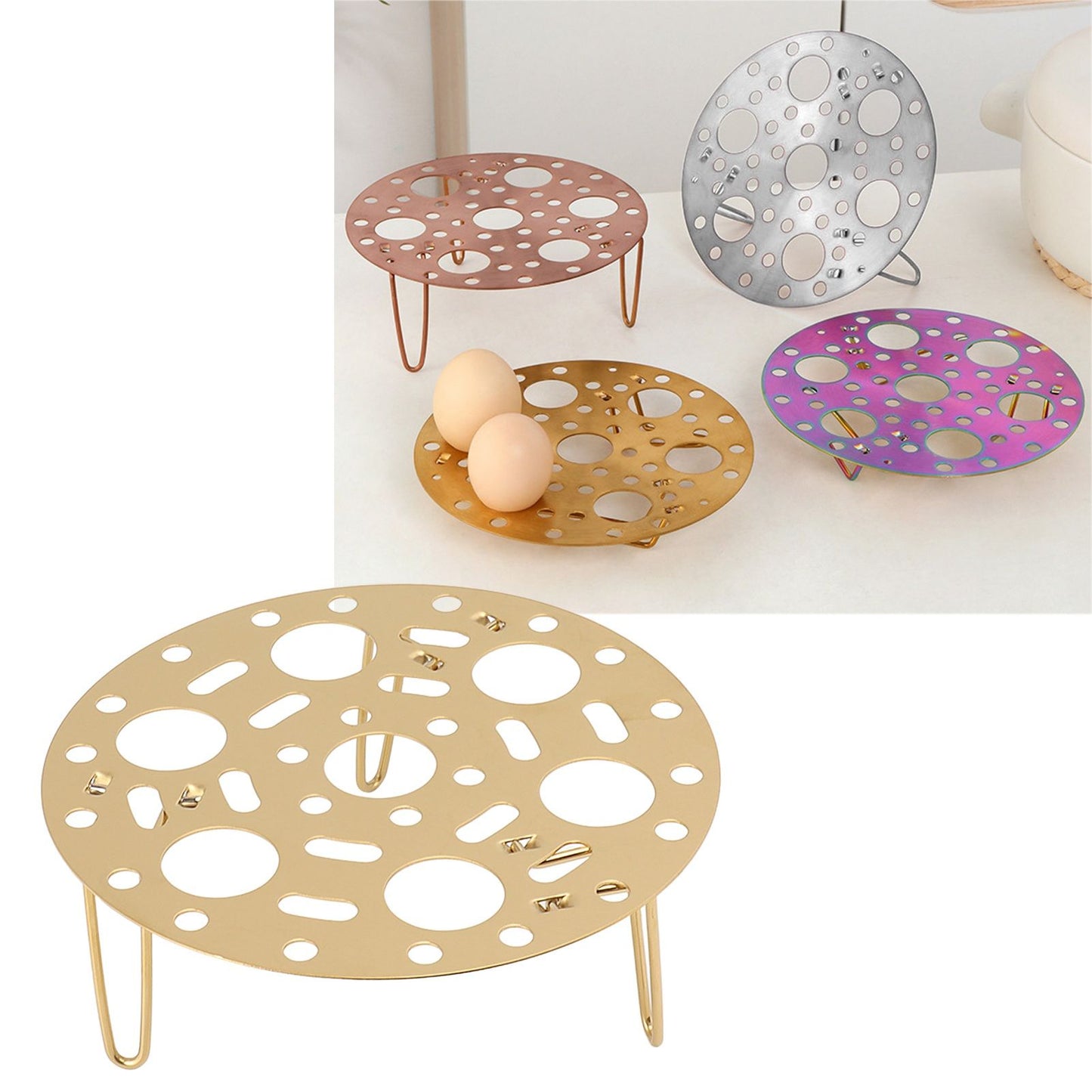 Steaming Rack Stainless Foldable Multi Function Steel Steaming Tray Dumplings Egg Steaming Tool for Home Restaurant Gold