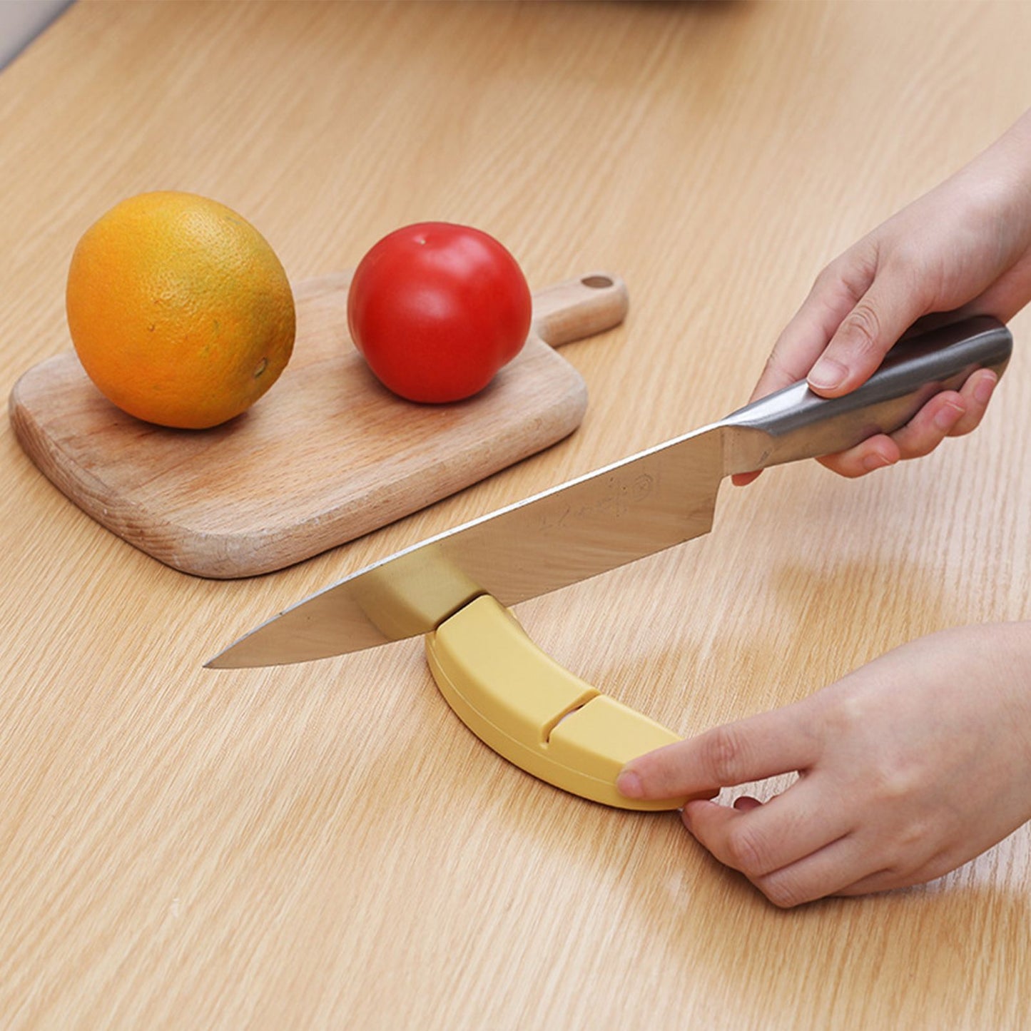 Knife Sharpener 2 Slot Kitchen Knives Sharpen Blade Sharpening Tool Banana Design Decor Yellow Standard