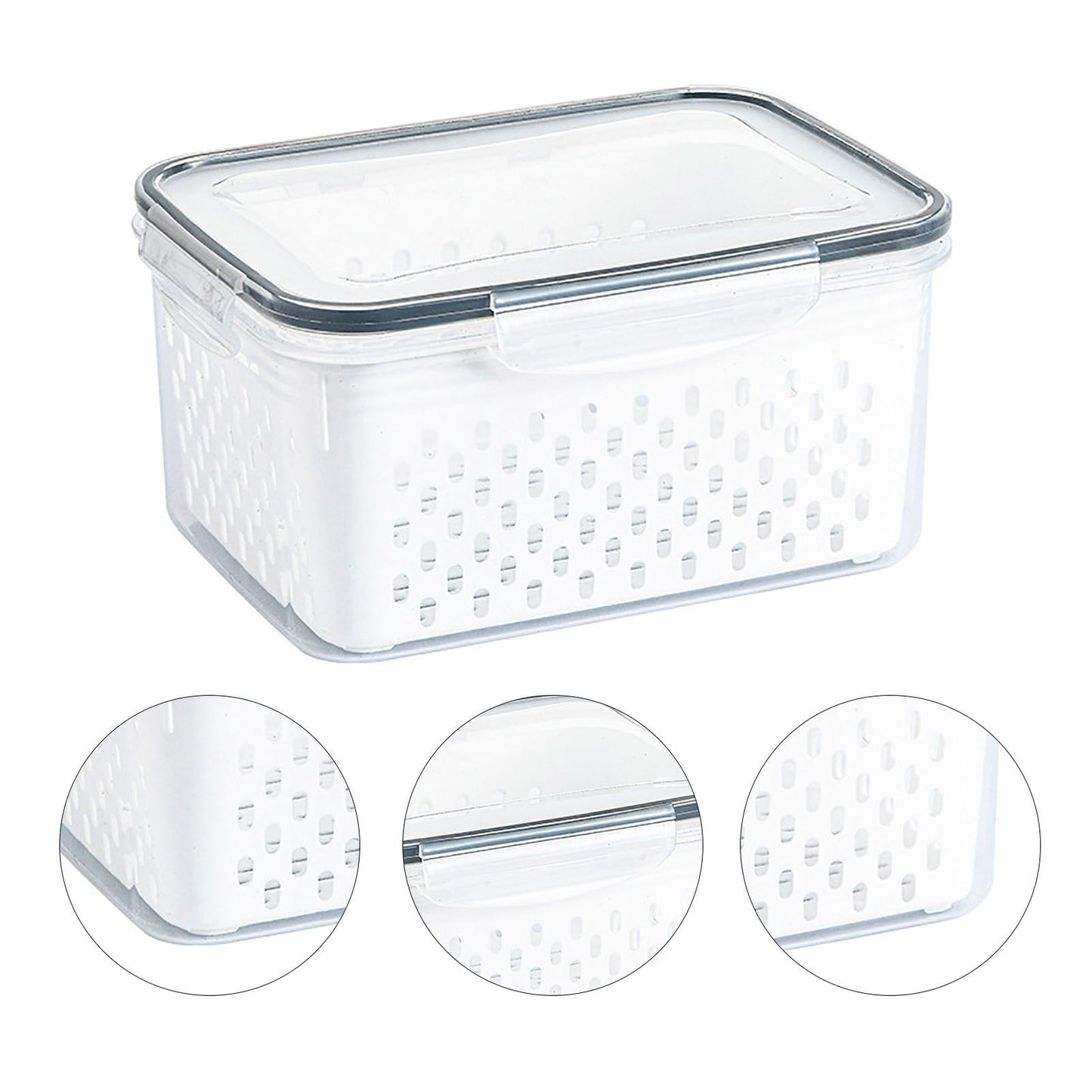 Drain Storage Basket Box Transparent Fruit Vegetable Storage Container for Kitchen Supplies 850ML
