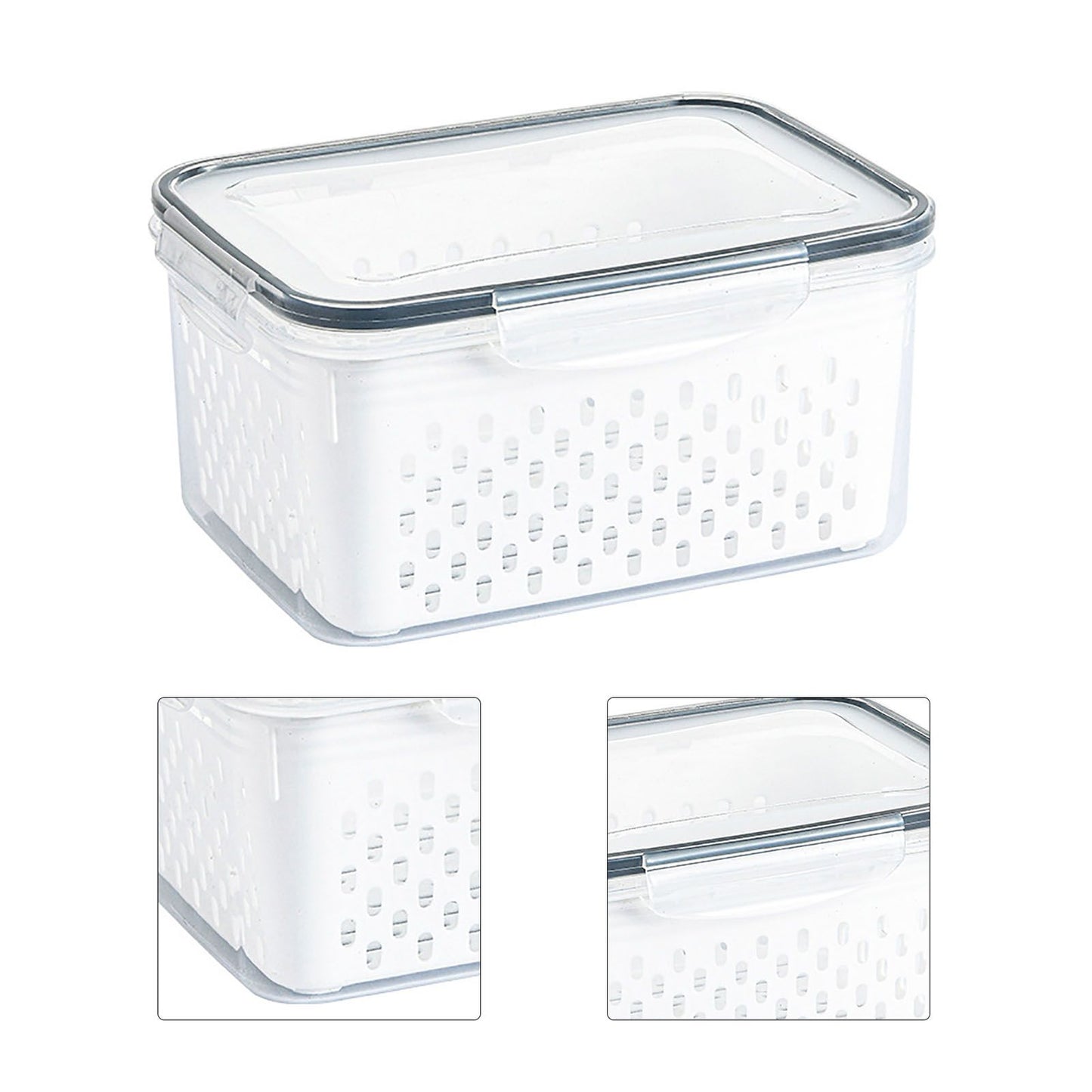 Drain Storage Basket Box Transparent Fruit Vegetable Storage Container for Kitchen Supplies 850ML