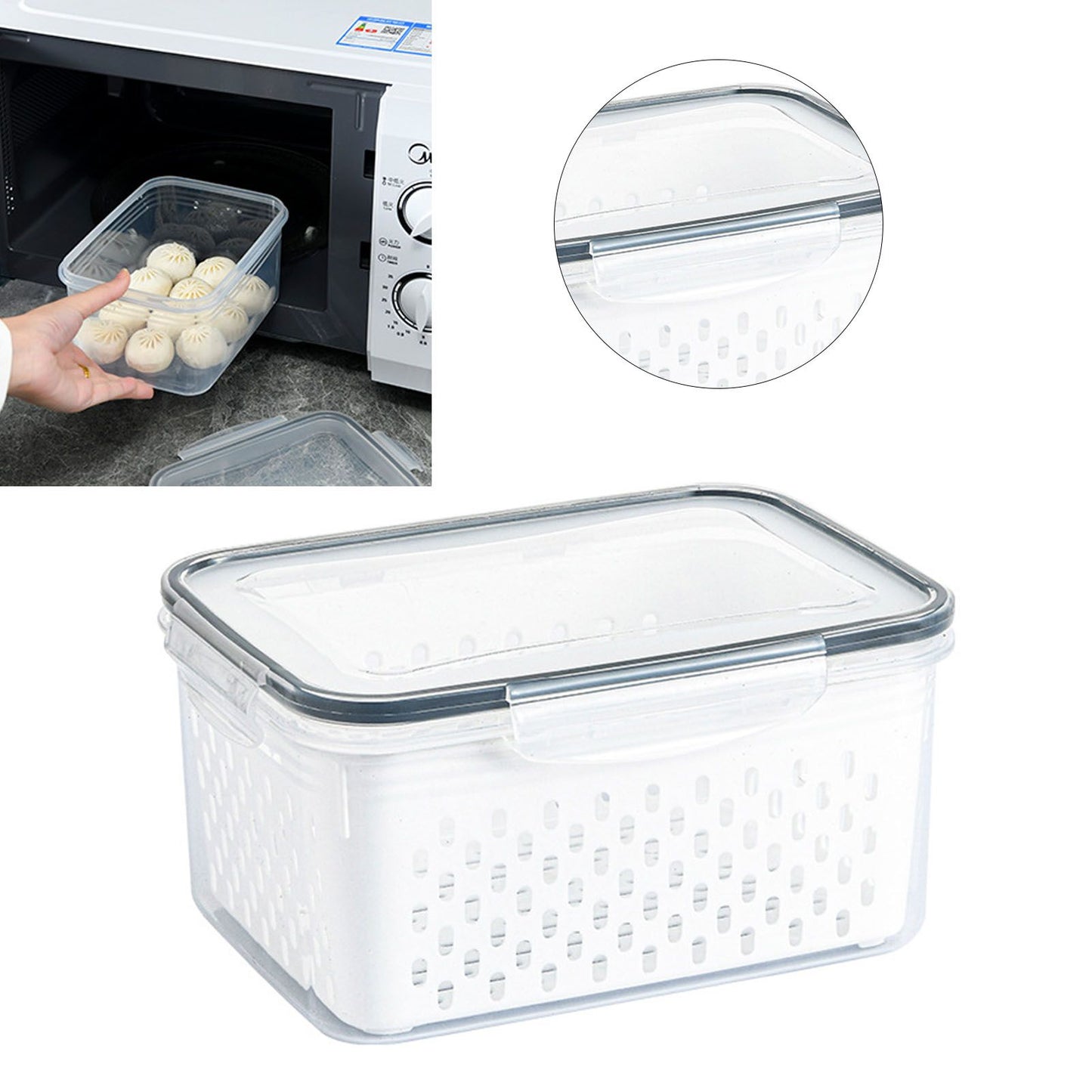 Drain Storage Basket Box Transparent Fruit Vegetable Storage Container for Kitchen Supplies 850ML