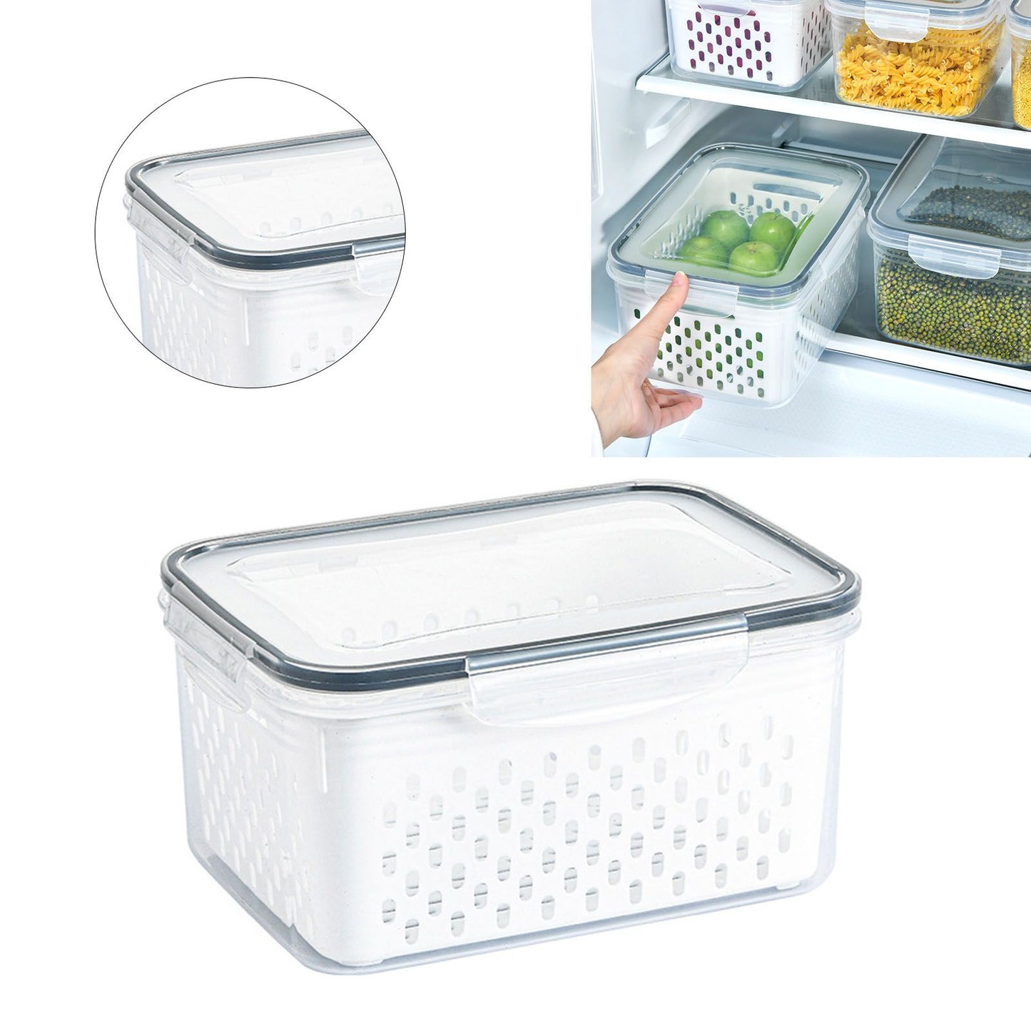Drain Storage Basket Box Transparent Fruit Vegetable Storage Container for Kitchen Supplies 850ML