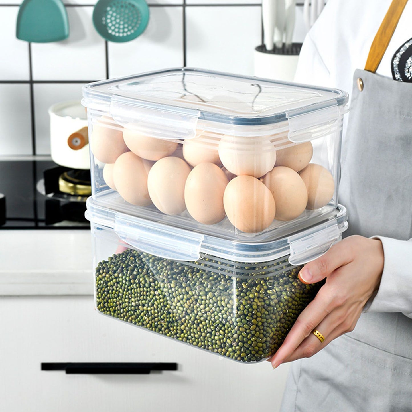 Drain Storage Basket Box Transparent Fruit Vegetable Storage Container for Kitchen Supplies 850ML