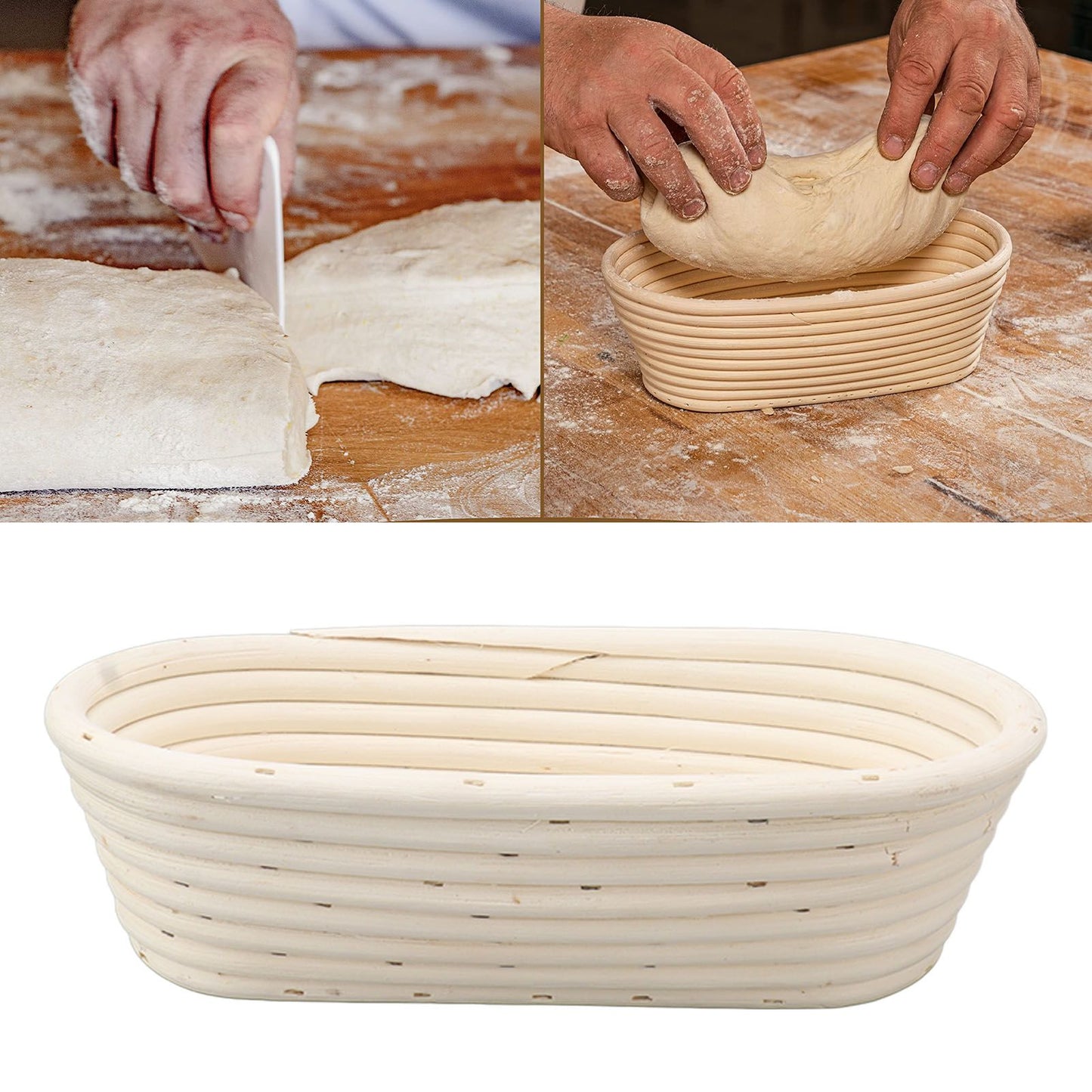 25cm Bread Proofing Basket Set Oval Natural Rattan Sourdough Proofing Basket Dough Scraper Cloth Liner Brush