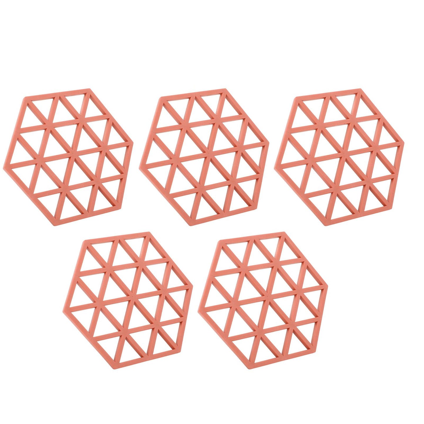 5pc Silicone Hexageon Placemat Heat Insulation Dish Cup Bowl Mat for Dining Table Red