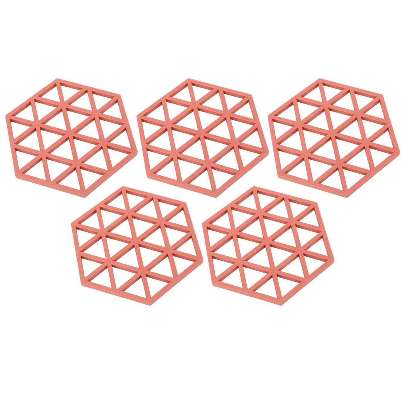 5pc Silicone Hexageon Placemat Heat Insulation Dish Cup Bowl Mat for Dining Table Red