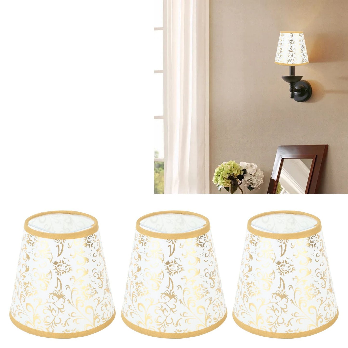 Cloth Lampshade Clip On Installation Modern Fabric Lamp Shades for E14 Bulb Chandelier Table Lamp 3pcs Gold