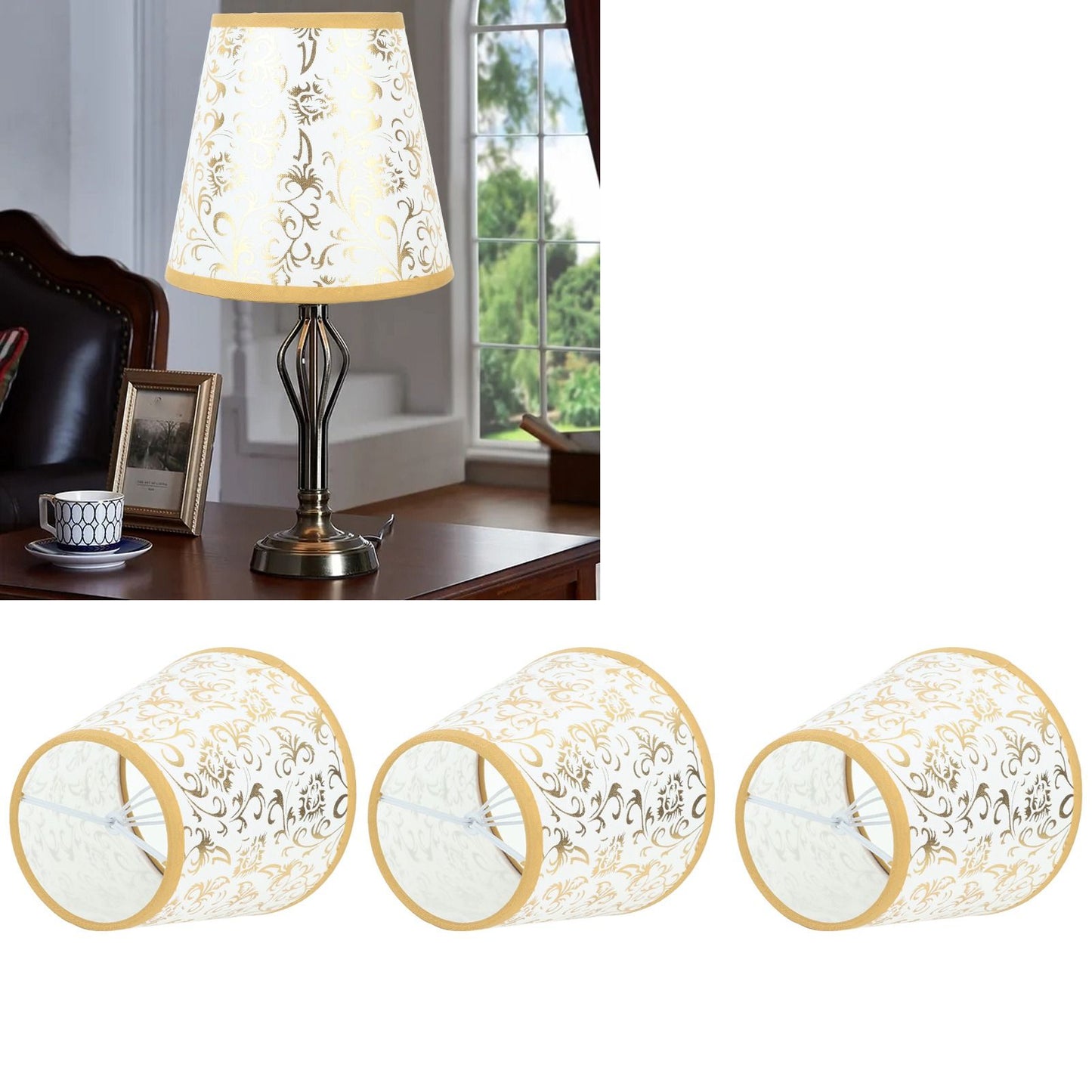 Cloth Lampshade Clip On Installation Modern Fabric Lamp Shades for E14 Bulb Chandelier Table Lamp 3pcs Gold