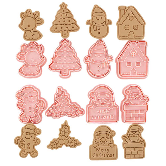 8 Pcs/Set DIY Christmas Biscuit Mould Cartoon Cutter 3D Biscuits Mold Plastic Baking Mould Decorating Tools